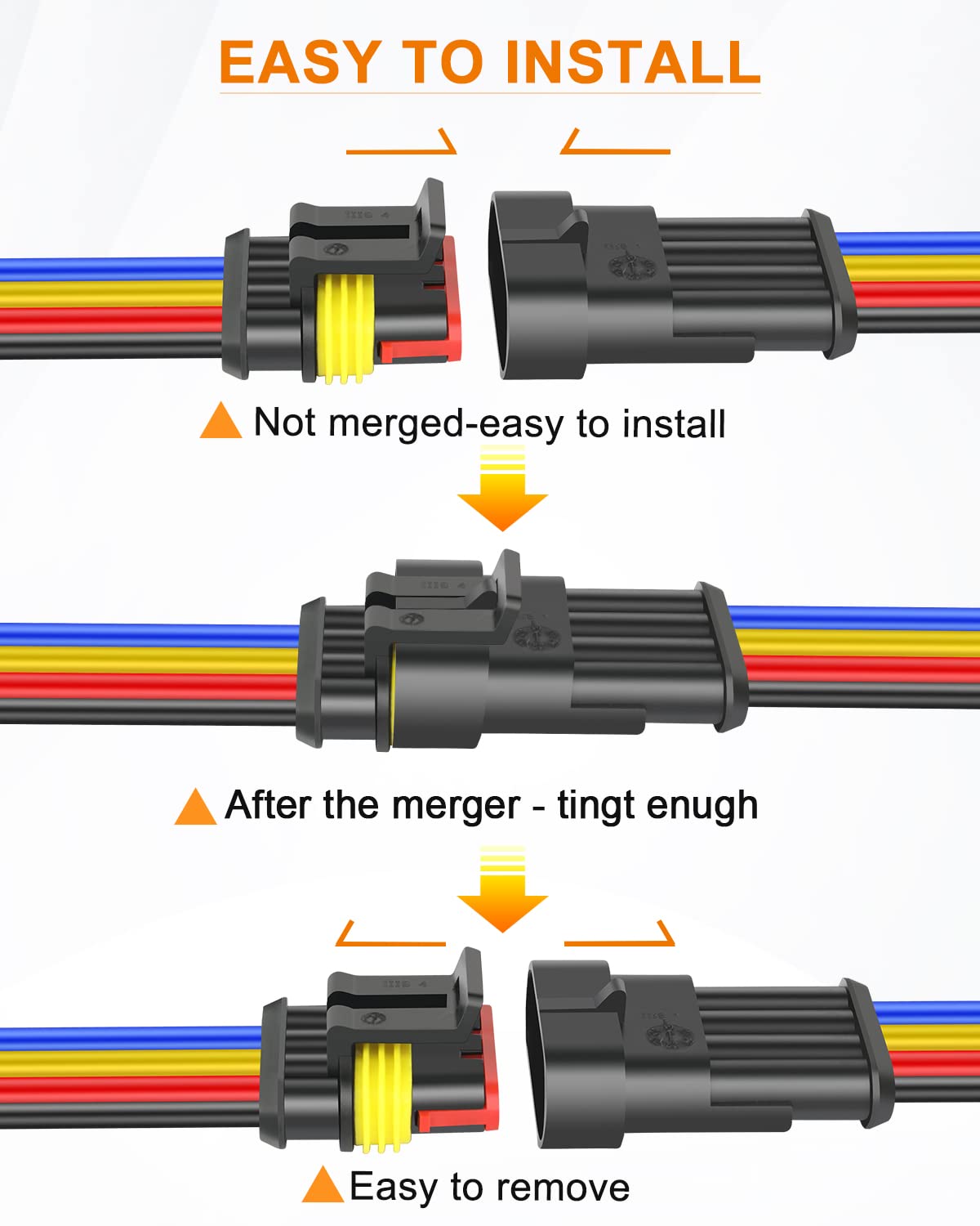 Naoevo 4 Pin Connector Waterproof, 16 Awg 4 Wire Connectors, Automotive Electrical Connectors Male And Female Way With Heat Shri