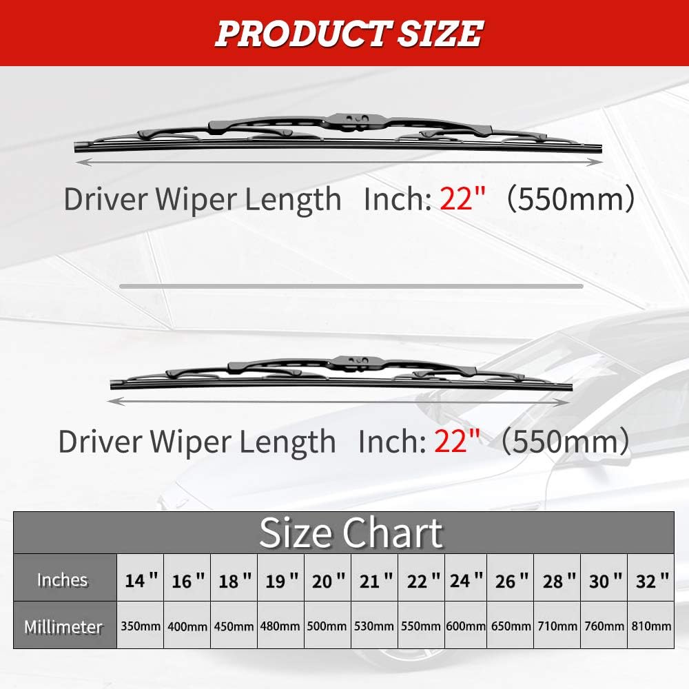 Replacement for Dodge Ram 1500, 2500, 3500, 4500 Windshield Wiper Blades - 22''+22'' Front Window Wiper - fit 2009-2018 Vehicles