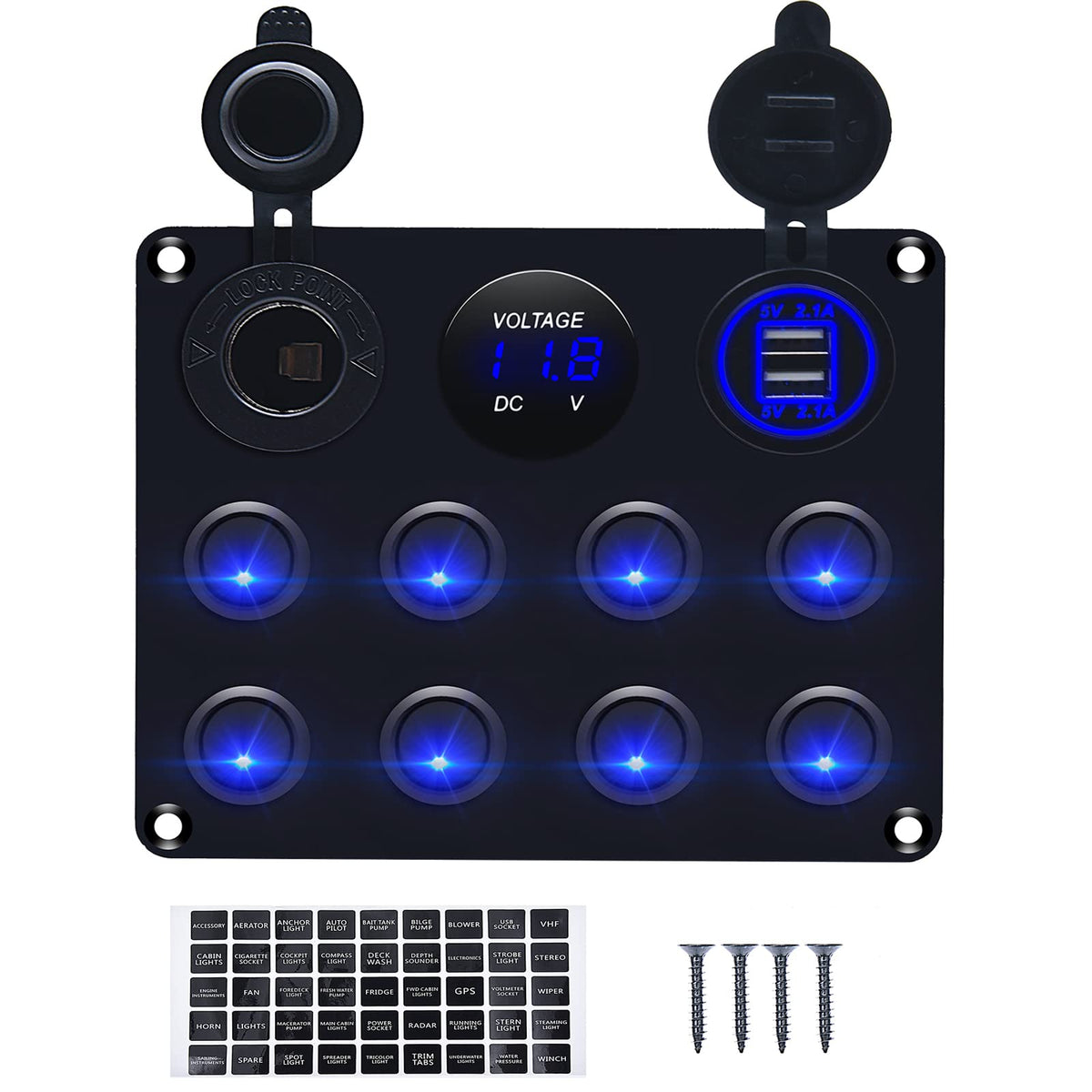 12V 8 Gang Waterproof Toggle Switch Panel, Kaolali Marine Ignition Rocker Switch Panel Usb On-Off Toggle Switch Multi-Functions 
