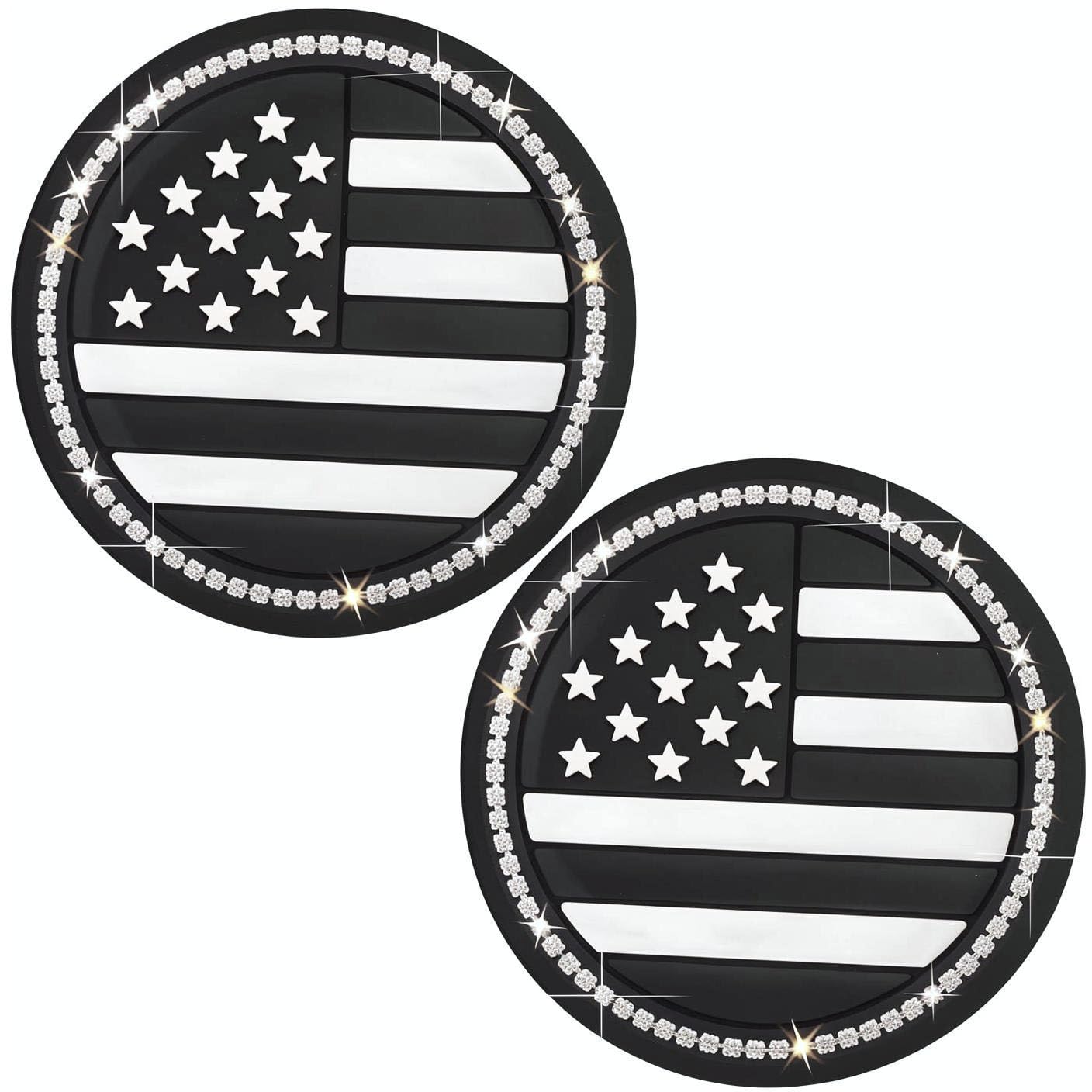 Car Cup Holder Coasters,Bling American Flag Us Flag Insert Car Cup Coaster,2.75 Inch Anti Slip Drink Mat,Vehicle Crystal Rhinest