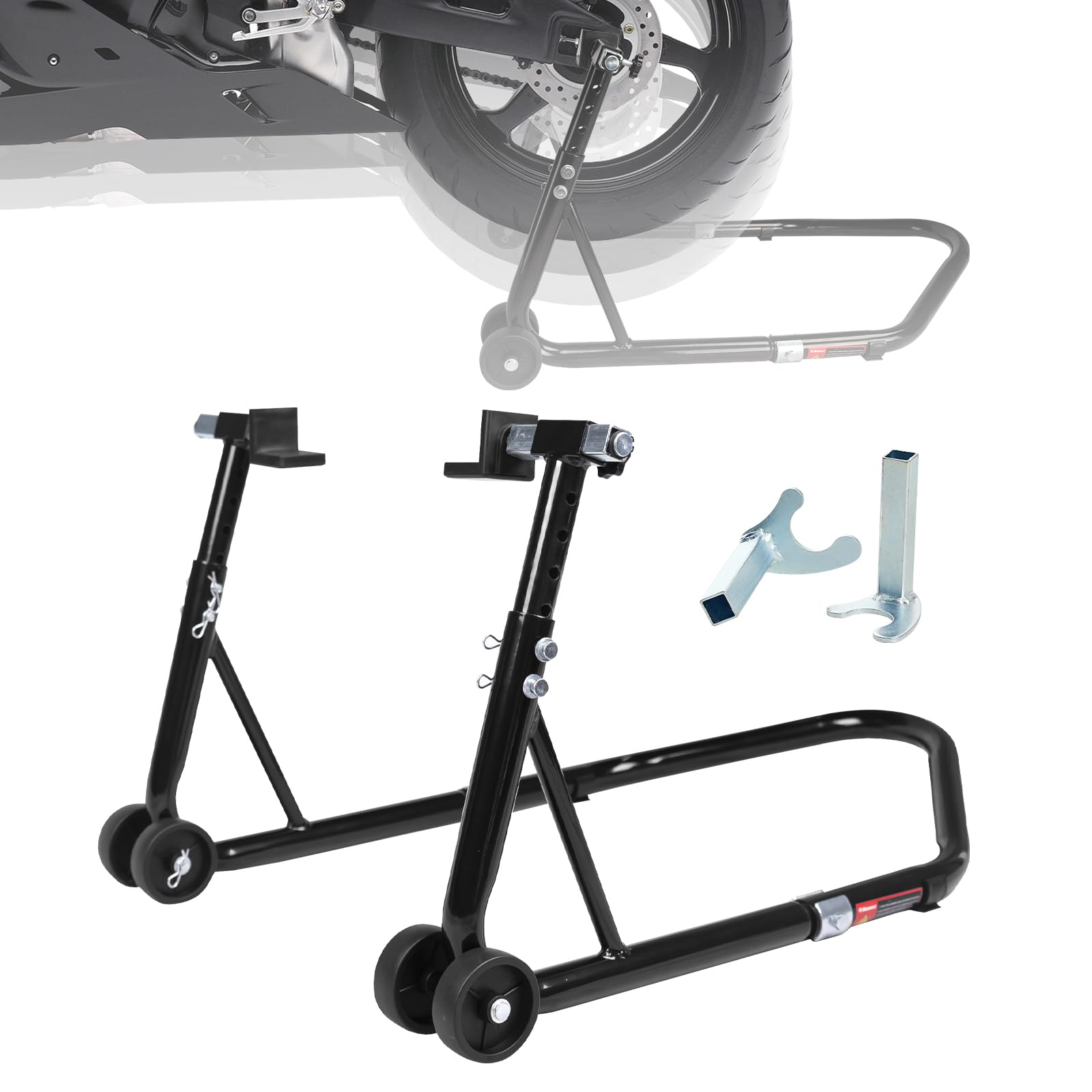 Donext Motorcycle Stand 850Lb Adjustable Sport Bike Rear Wheel Lift Swingarm Paddock Stands Black, 5 Adjustable Heights, U+L