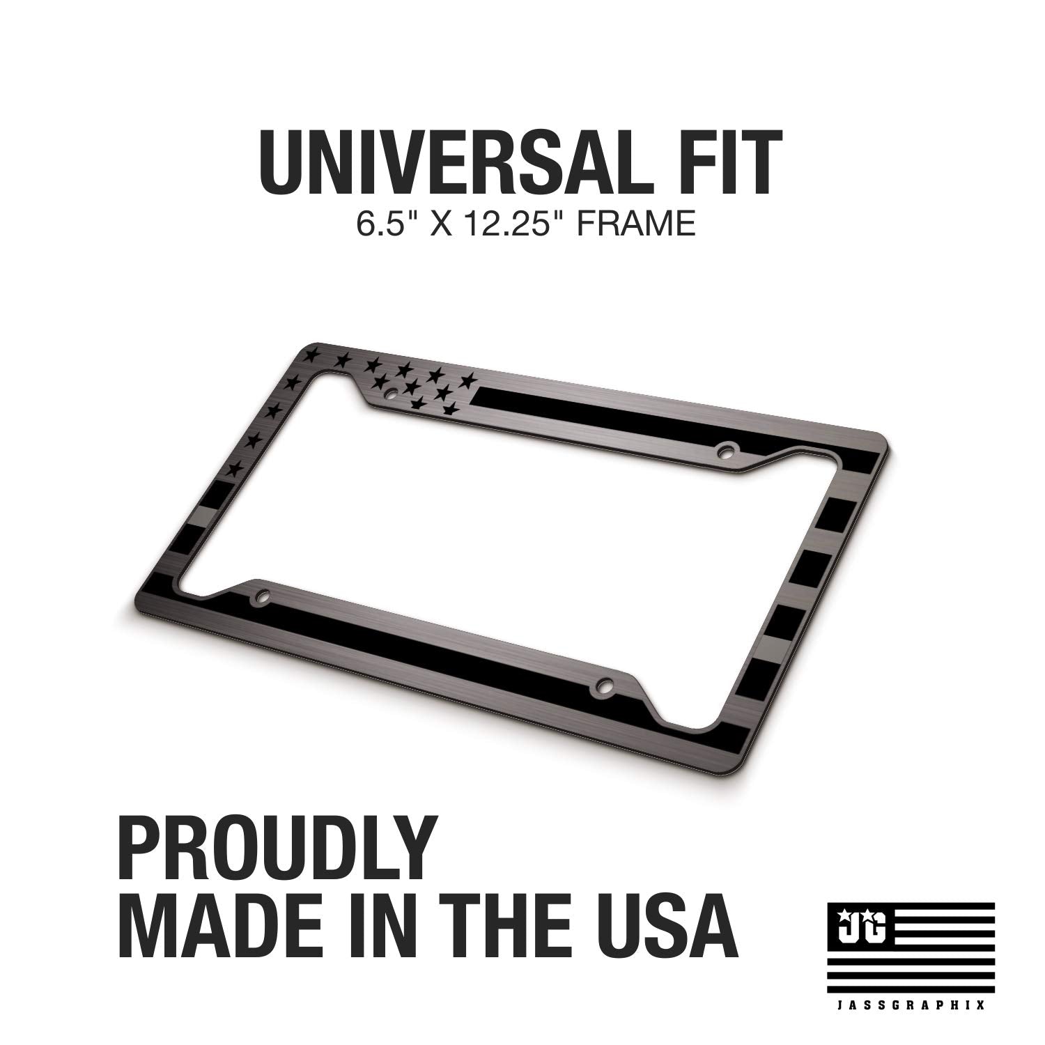 American Flag License Plate Frame - Thin Gray / Silver Line- Car Tag Frame -Gray On Brushed Correctional Officers