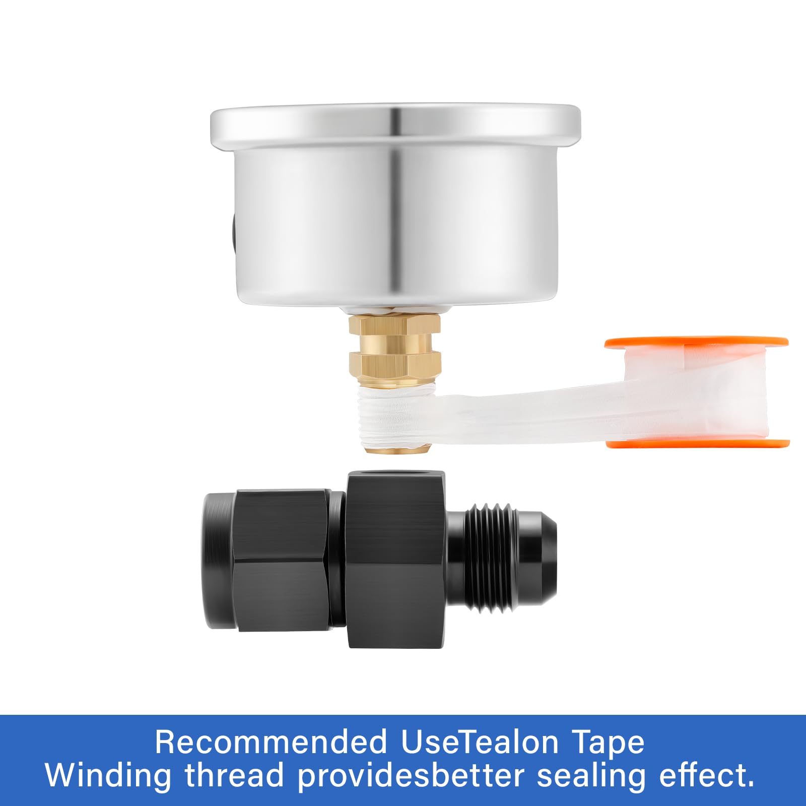 Measureman 0-100Psi Stainless Steel Glycerin Filled Fuel Pressure Gauge, 1-1/2'' Dial Size, With 6An Fuel Pressure Take Off Fitt