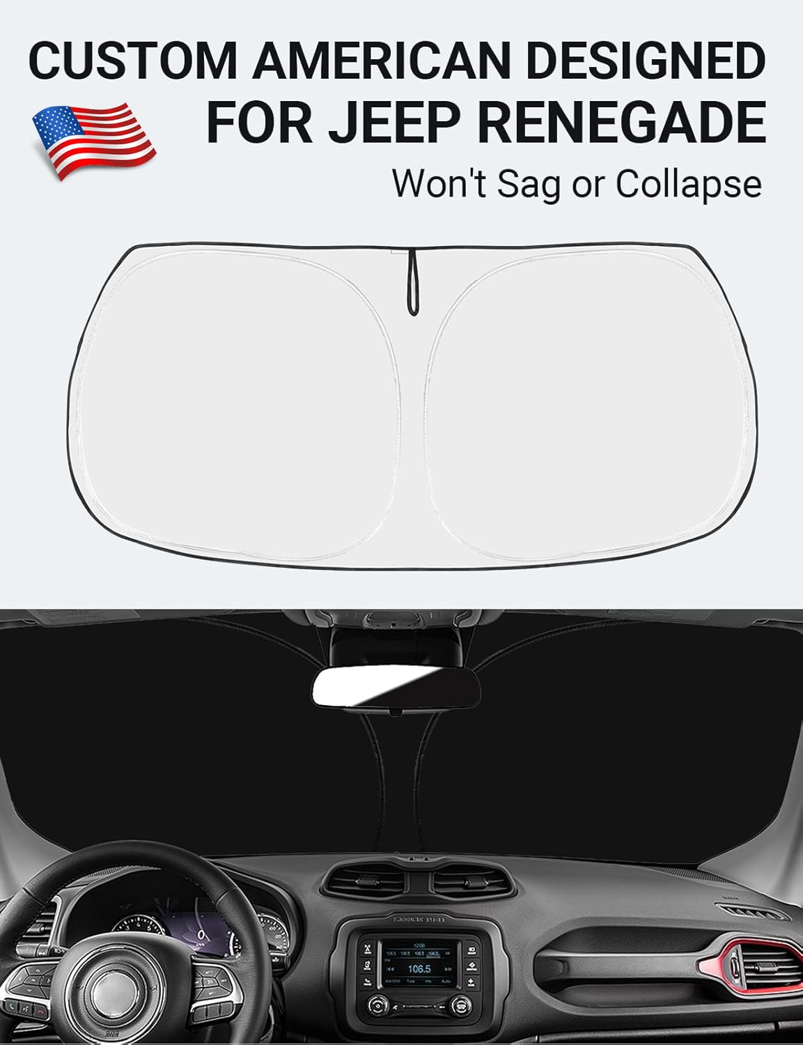 Proadsy Front Windshield Sun Shade Foldable Sunshade Protector Custom Fit 2015-2024 Jeep Renegade Suv, Sport, Latitude, Limited,