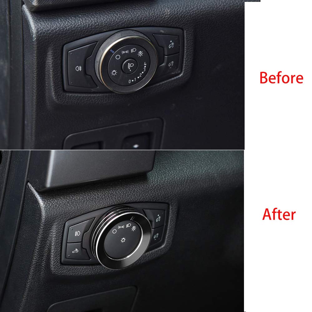 Keptrim For F150 Mustang Headlight Switch Knob Button Trim For Ford F150 Mustang 2015-2020, Black Aluminum, 1Pc