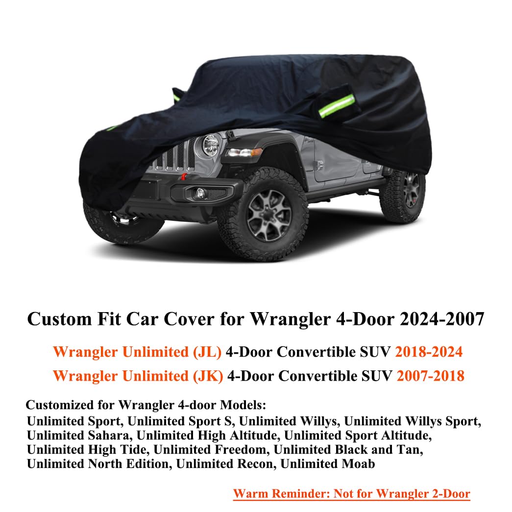 Sjysxm Waterproof Car Cover Compatible With Jeep Wrangler 4-Door 2025-2007 For Wrangler Unlimited 4 Door Jl Jk, All Weather Rain