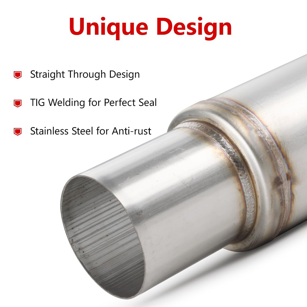 A-Karck 3'' Inlet Exhaust Resonator, 3'' Inlet 3'' Outlet 21'' Overall Length Muffler Resonator Stainless Steel