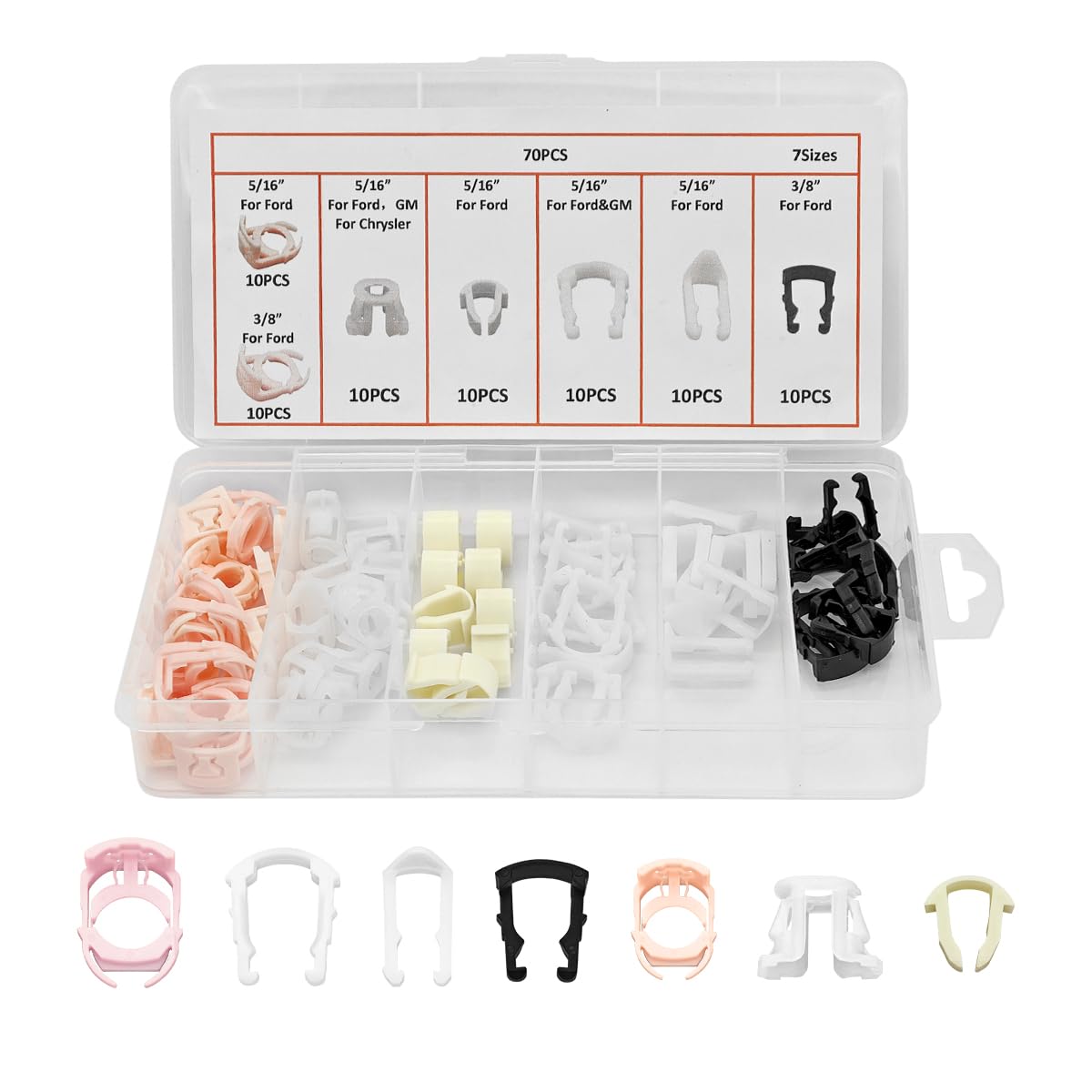 Bittwee 70PCS Car Fuel Line Clips, Automotive Nylon Fuel Line Repair Kit Fuel Hose Retainer Clips Replacement 3/8'' 5/16'' Fuel 