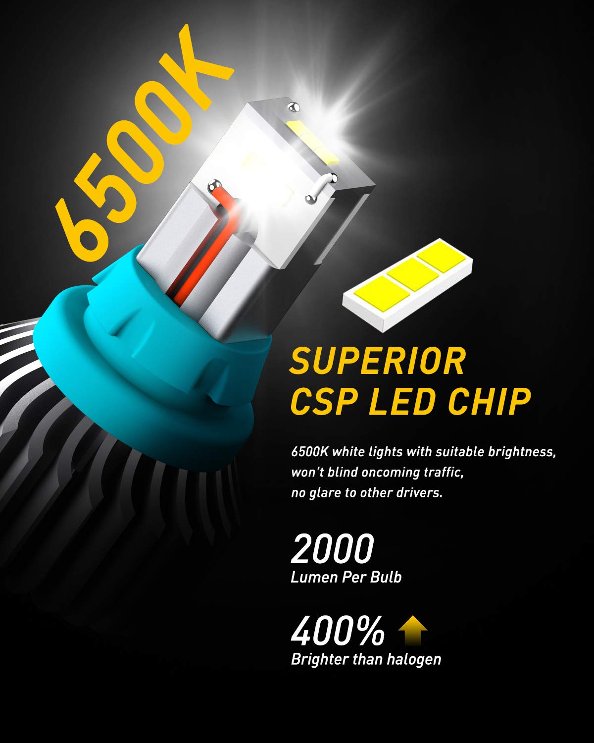 Auxito Error Free 912 921 Led Bulb Reverse Lights Backup Lights 4000 Lumens/Pair Extremely Bright Csp 9-Smd 906 W16W T15 Led Bul