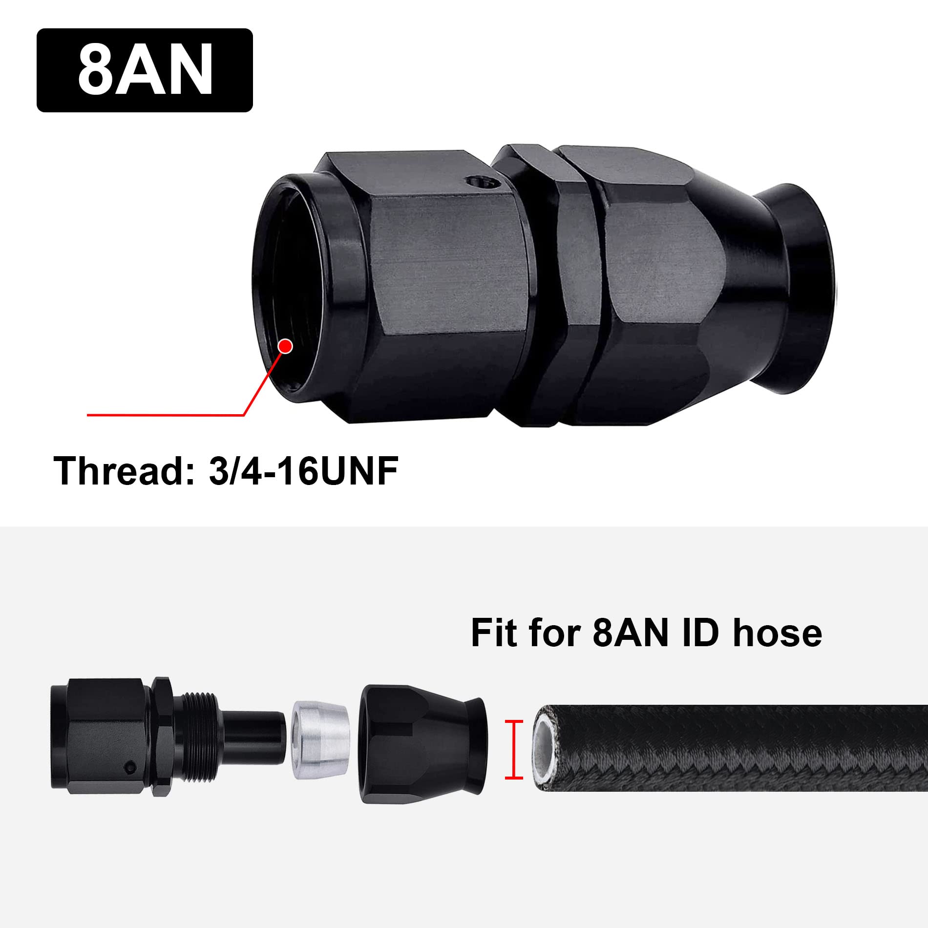 Evil Energy 8An Ptfe Hose End Fitting Straight Black For Ptfe Hose Only 2Pcs