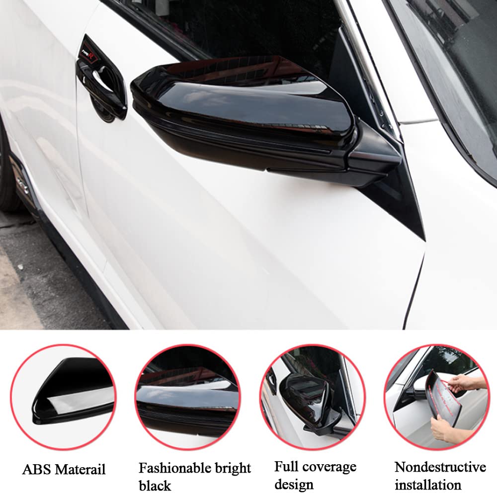 Rifoda For Civic Glossy Black Style Full Coverage Rear View Mirror Cover for Honda 10th gen Civic 2016 2017 2018 2019 2020 2021