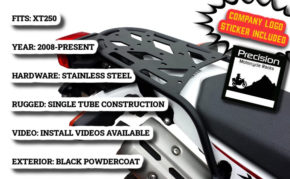 Precision Motorcycle Racks XT250 Rear Luggage Rack, Alloy Steel, Black, Fits Yamaha XT250 (2008-2023)