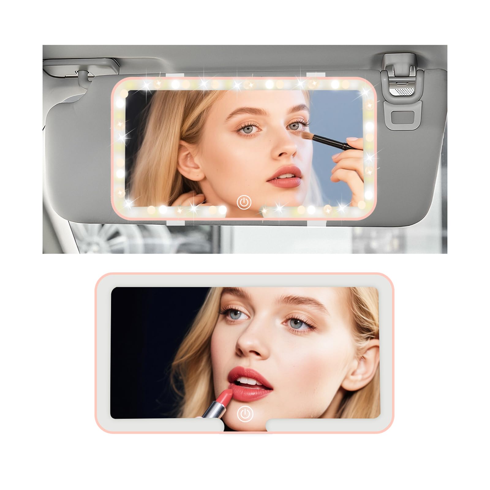 Car Mirror Vanity with LED Lights,Rechargeable Car Makeup Mirror with 3 Color Modes & Adjustable Brightness,Universal Cars Sun V
