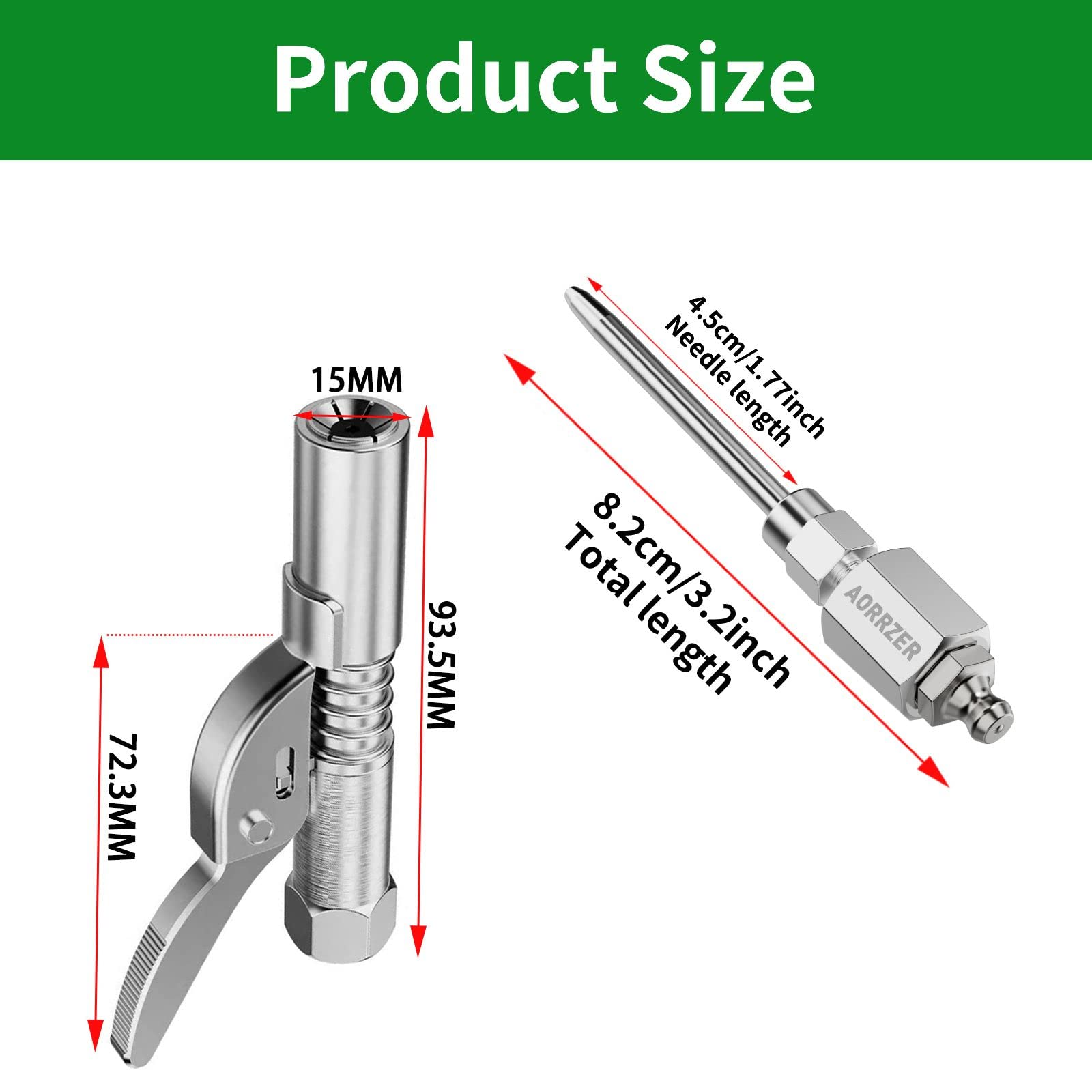 Aorrzer Grease Gun Needle Tip & Grease Gun Coupler Set,Upgrade Narrow Needle Dispenser For Grease Gun, Grease Zerk Fittings Comp