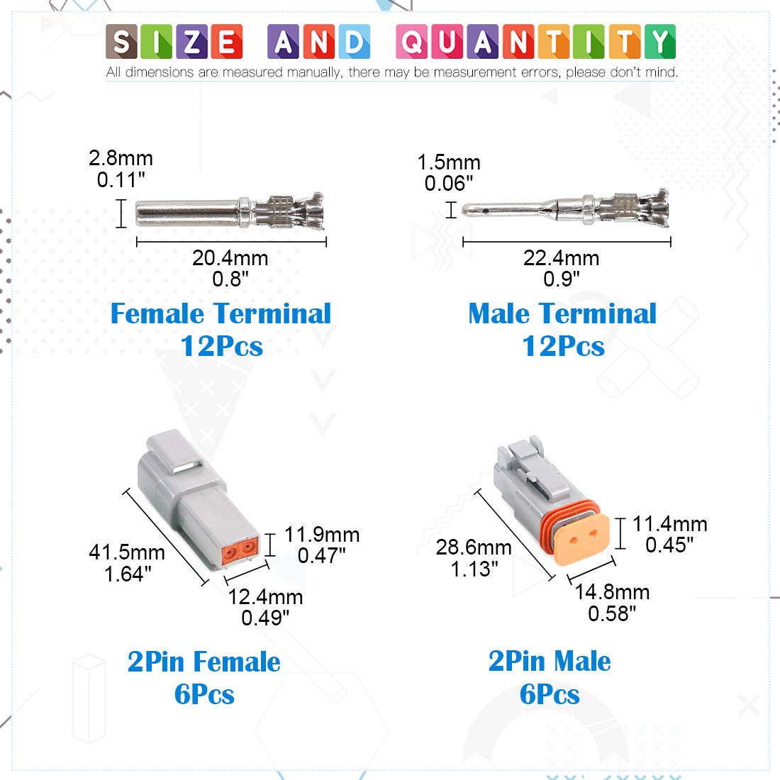 Glarks 30Pcs 2 Pin Way Sealed Gray Male And Female Auto Waterproof Electrical Wire Connector Plug 22-16Awg Connector For Motorcycle, Scooter, Car, Truck, Boats