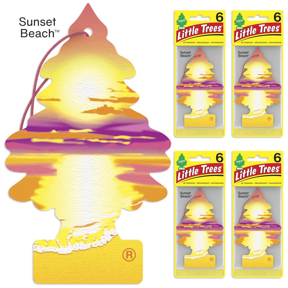 Little Trees Air Fresheners Car Air Freshener. Hanging Tree Provides Long Lasting Scent For Auto Or Home. Sunset Beach, 24 Air F
