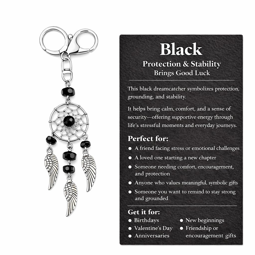 Orisylumen Women Dreamcatcher keychain Crystal Key Chain Boho Decor for Bag Charm Healing Positive Energy Gift for Friend,Black,