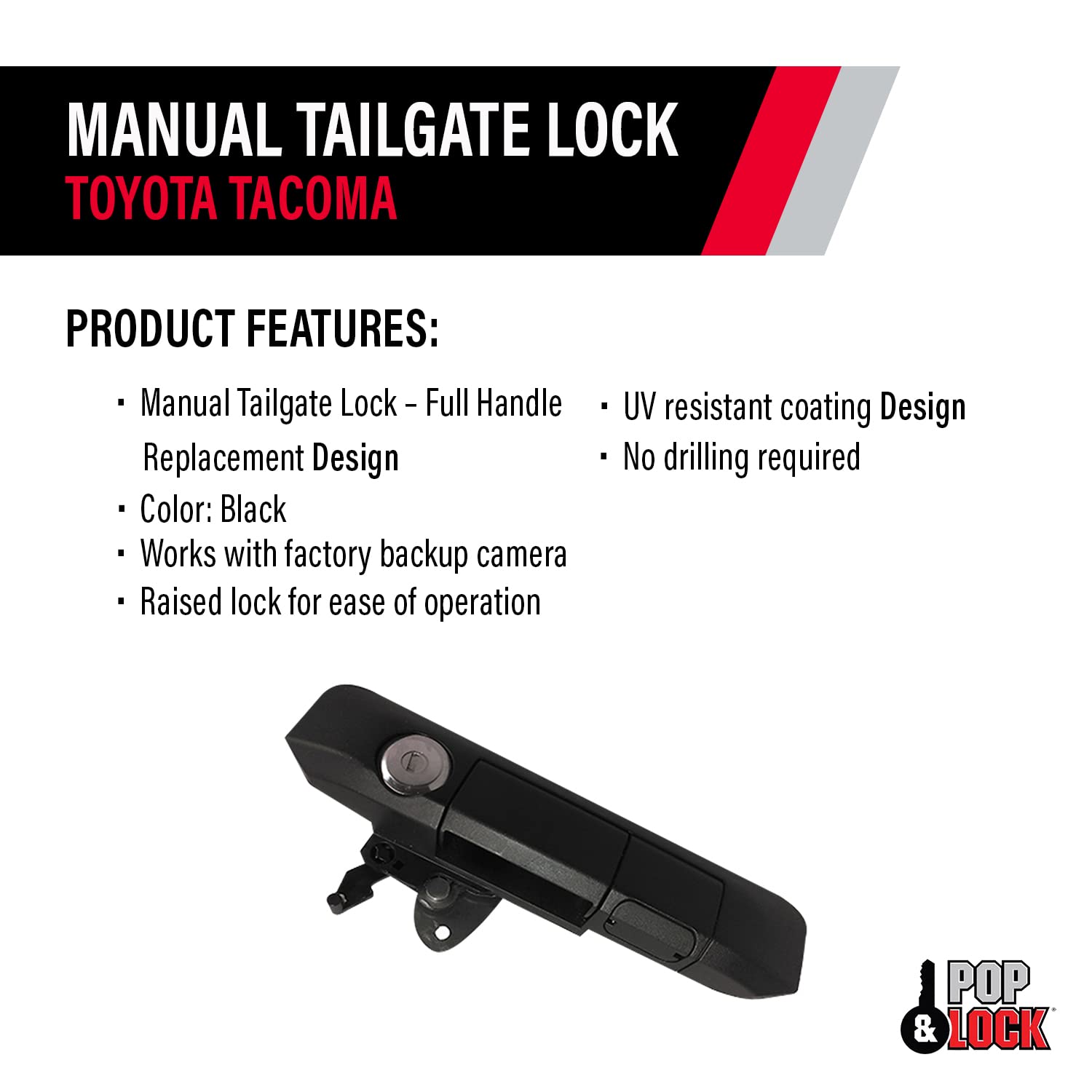 Pop & Lock Pl5400 Black Manual Tailgate Lock With Bolt Codeable Technology For Toyota Tacoma