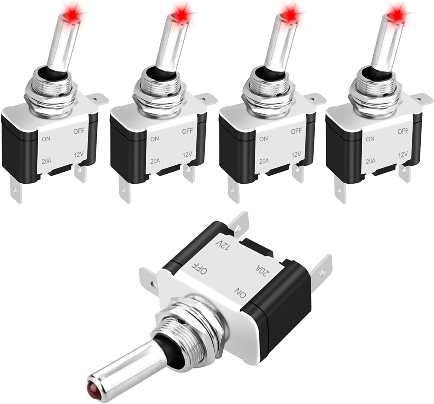 Linkstyle 5Pcs Led Lighted Rocker Toggle Switch, 12V 20A Heavy Duty Marine Toggle Switch, Illuminated Toggle Switch Racing Autom