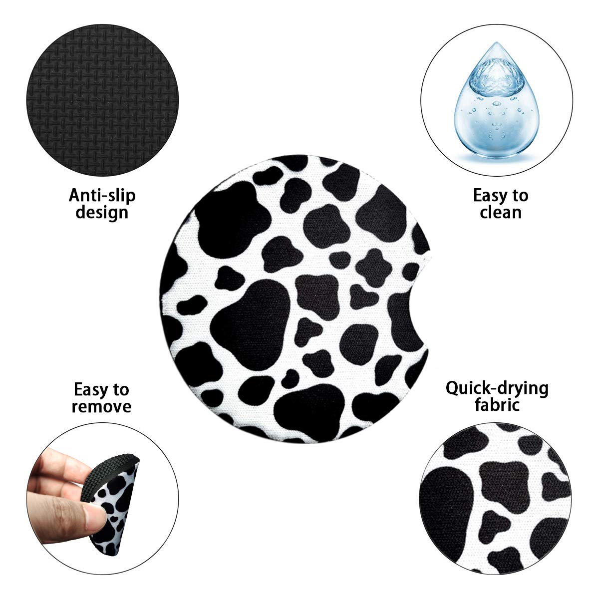 2 Pack Car Coasters For Drinks Absorbent - 2.75 Inch Cute Car Cup Holder Coasters For Women, Removable Cup Holder Coaster For Your Car, Car Interior Accessories For Women & Girls (White Leopard)