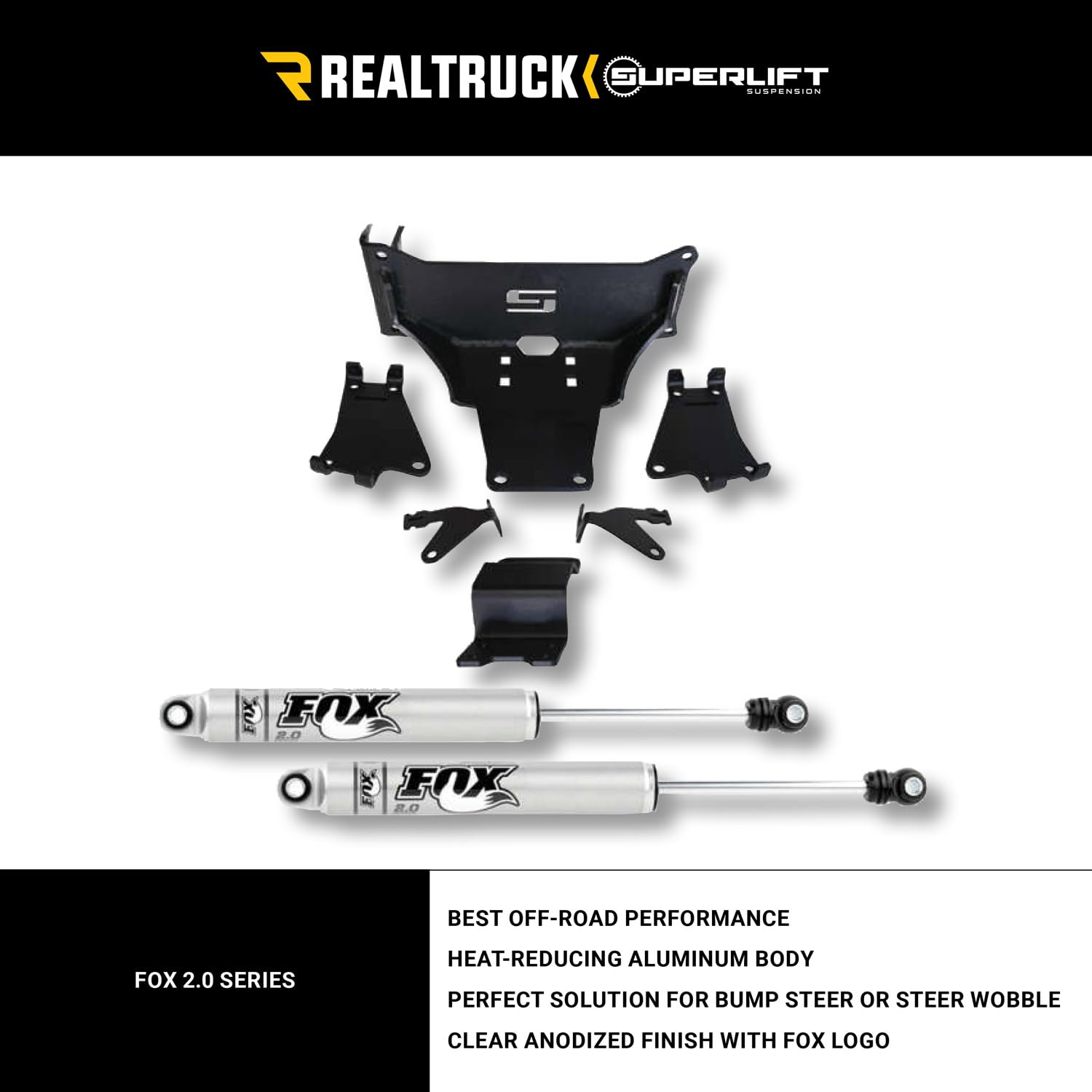 Realtruck Superlift Suspension Dual Steering Stabilizer Kit For Ford F-250/F-350 | Fox 2.0 Series Cylinders | 92743 | Fits 2005-