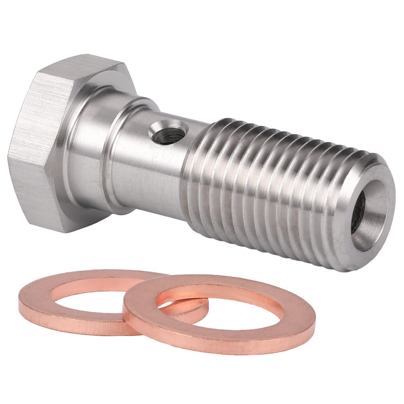 Podavelle M12X1.25 Metric Stainless Steel Single Banjo Bolt Brake Fitting Adapter 31Mm Long With Copper Washers