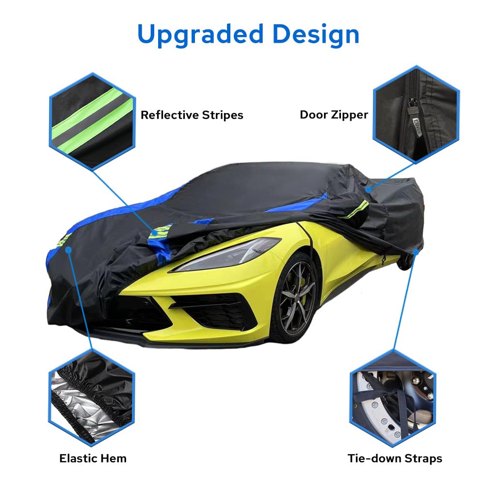 Avecrew Waterproof Car Cover for Chevrolet Corvette C4/C5/C6/C7, Oxford Material, Black-Blue, Model RZ-21-C4C7, Outdoor Full Fit