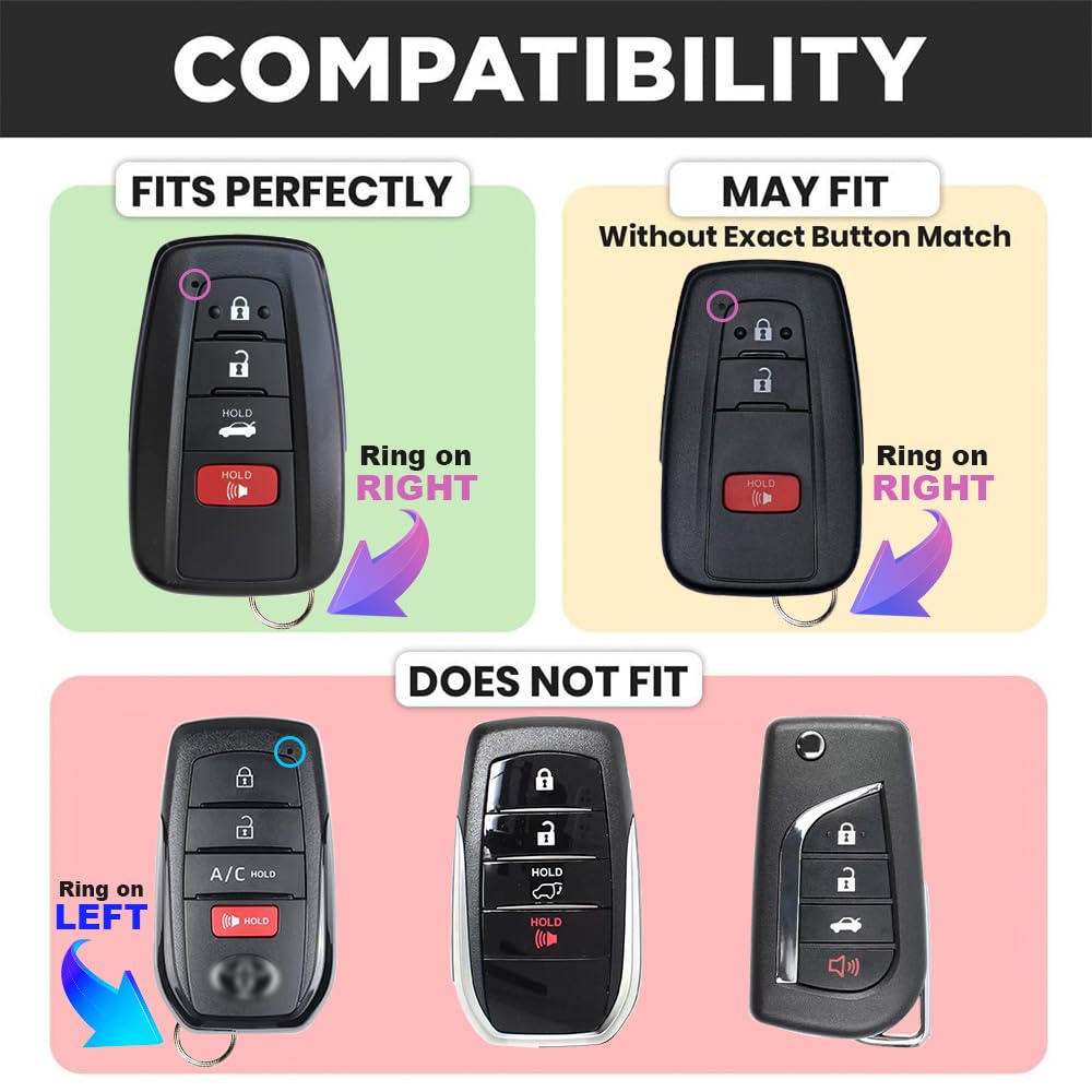 For Toyota Camry Key Fob Cover And Leather Keychain - Full Cover Key Case For Toyota Corolla, Rav4, Avalon, Prius, C-Hr - 2019-2