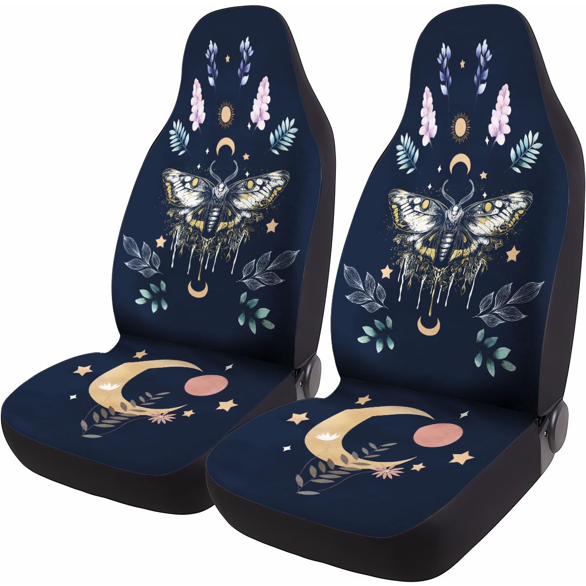 GENANY Butterfly 2 Front Car Seat Covers for Truck Sedan SUV, Moth Durable Automotive Moth Seat Covers, Breathable Bucket Seat C