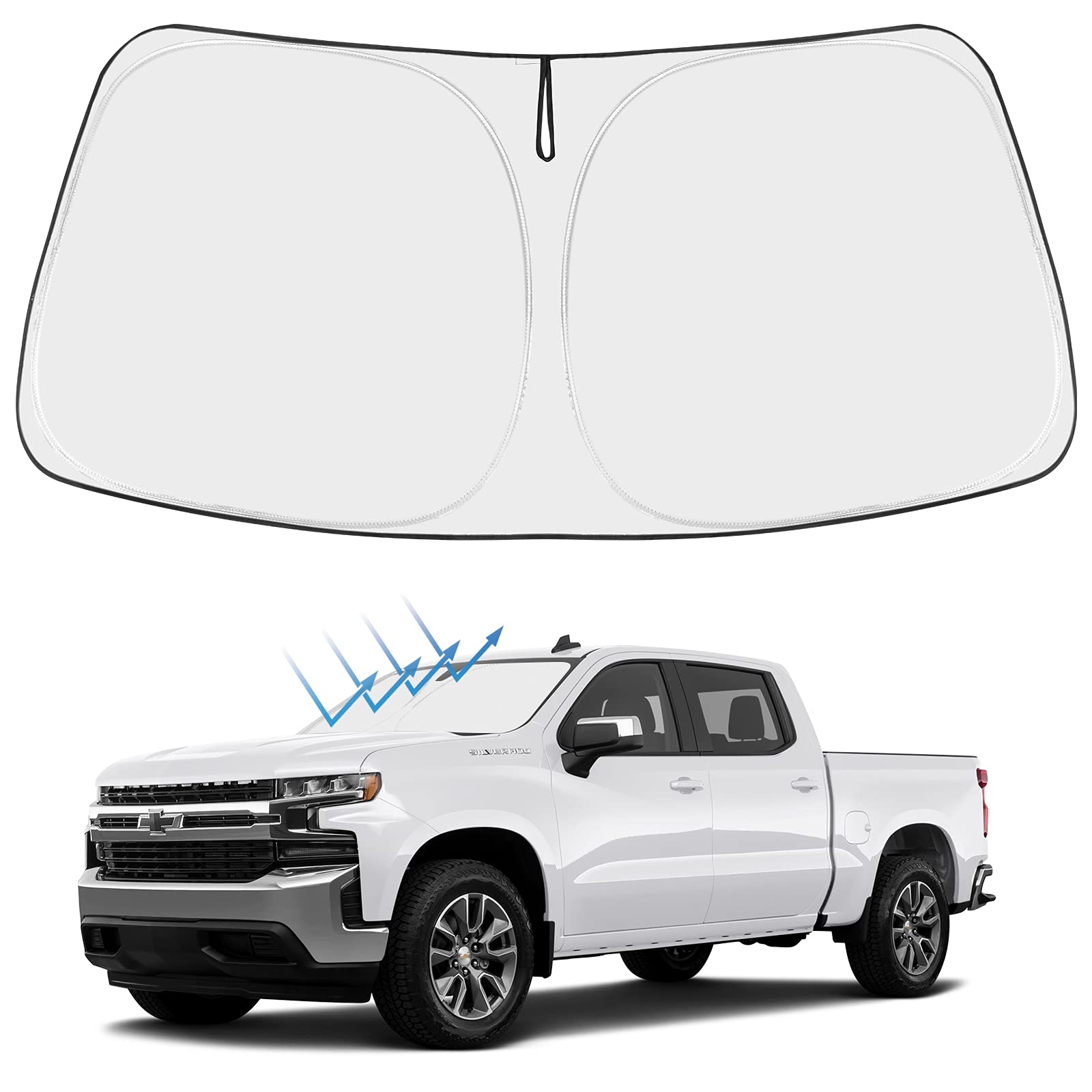Proadsy 2025 Upgrade Windshield Sun Shade Custom Fit Chevy Silverado 1500 2Dr 4Dr 2019-2024 2025 4-Layer Foldable Front Sunshade