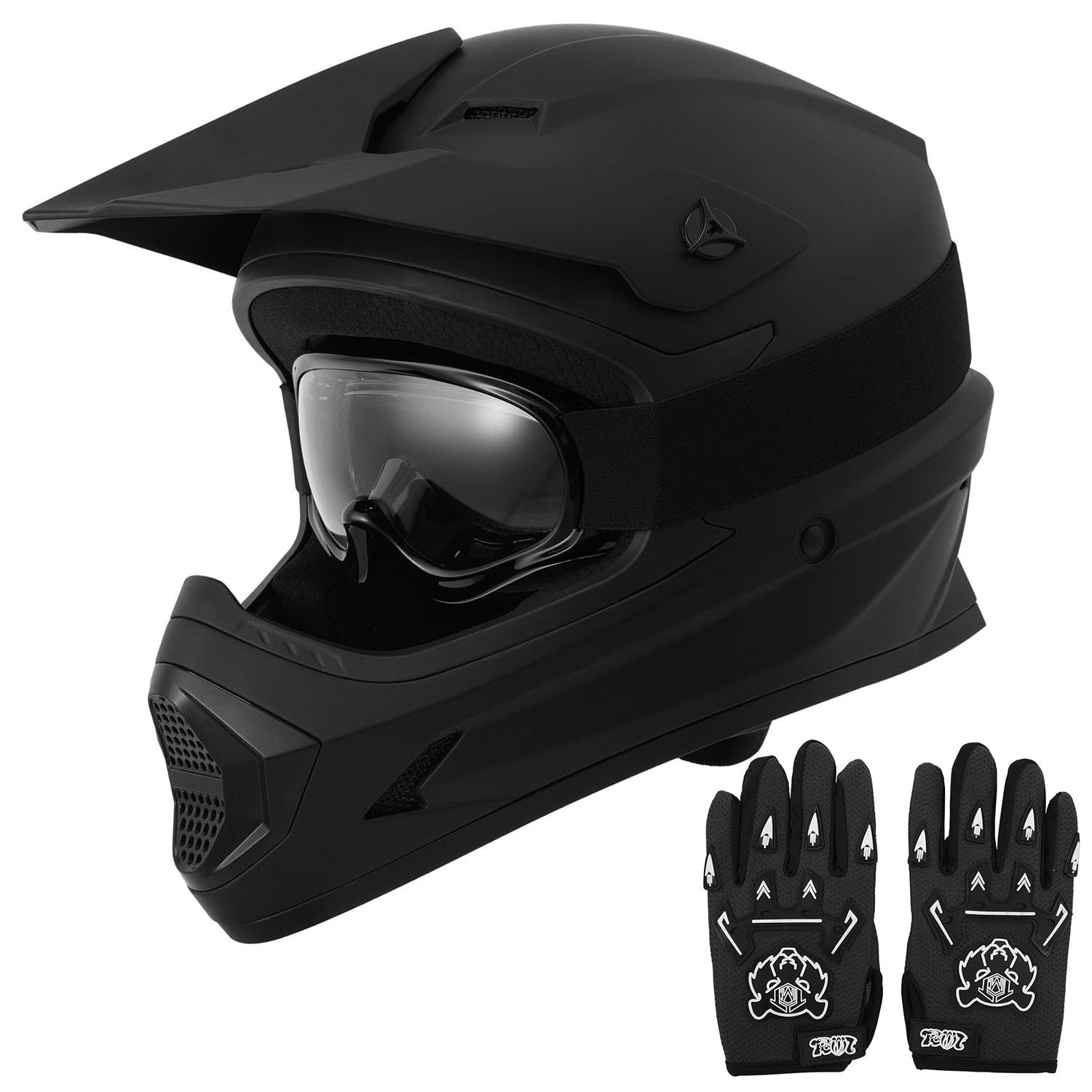 TCT-MOTORPARTS DOT Youth Kids Dirt Bike Full Face Helmets Motocross Motorcycle ATV Offroad Four Wheeler Matte Black X-Large Size