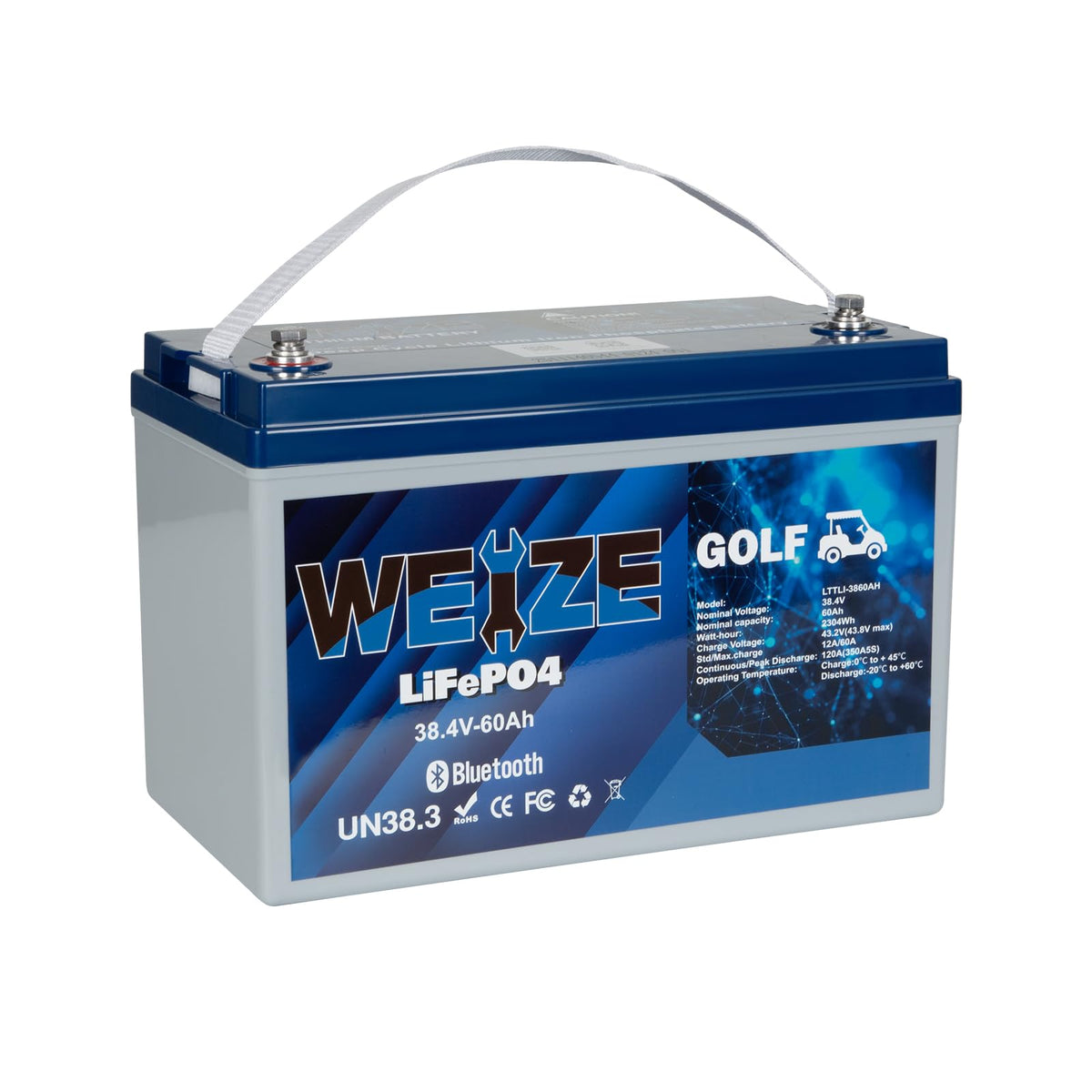 Weize 36V 60Ah Bluetooth Lifepo4 Lithium Battery, Built-In 150A Bms, Low-Temp Protection Deep Cycle 350A/5S Peak Discharge Batte