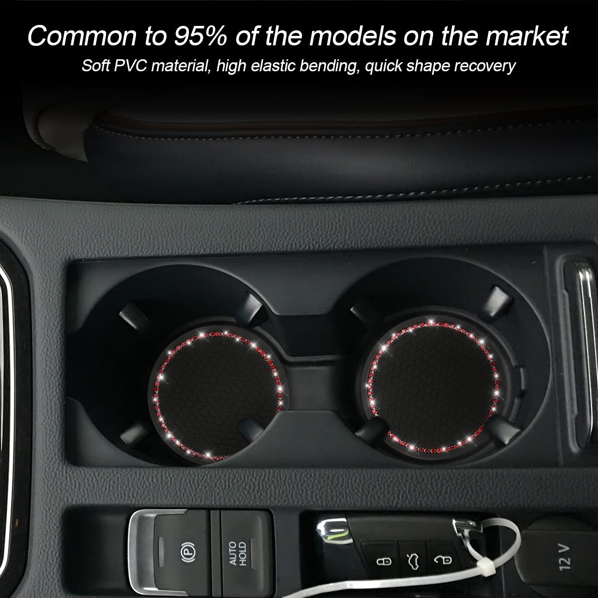 Car Bling Cup Holder Coaster, 2 Pack 2.75 Inch Crystal Rhinestone Car Cup Holder Insert Coaster,Universal For Cars, Vehicles, Suvs, Car Interior Accessories For Women And Men (Black/Red)