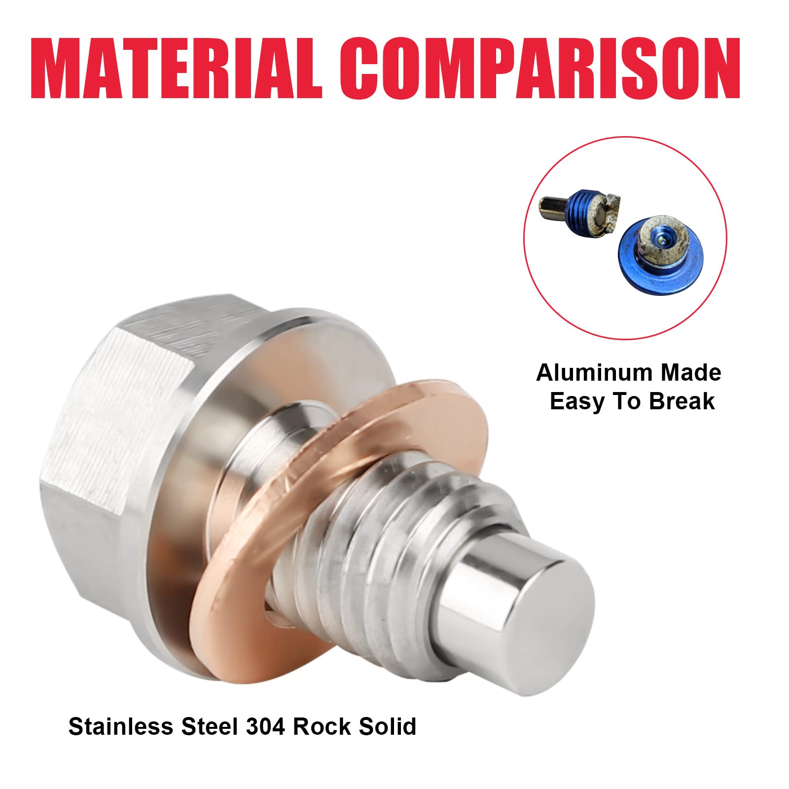 M12 x 1.75 Oil Drain Plug, Stainless Steel Magnetic Oil Drain Plug with Neodymium Magnet Fits for Chevy GMC Jeep Buick Cadillac