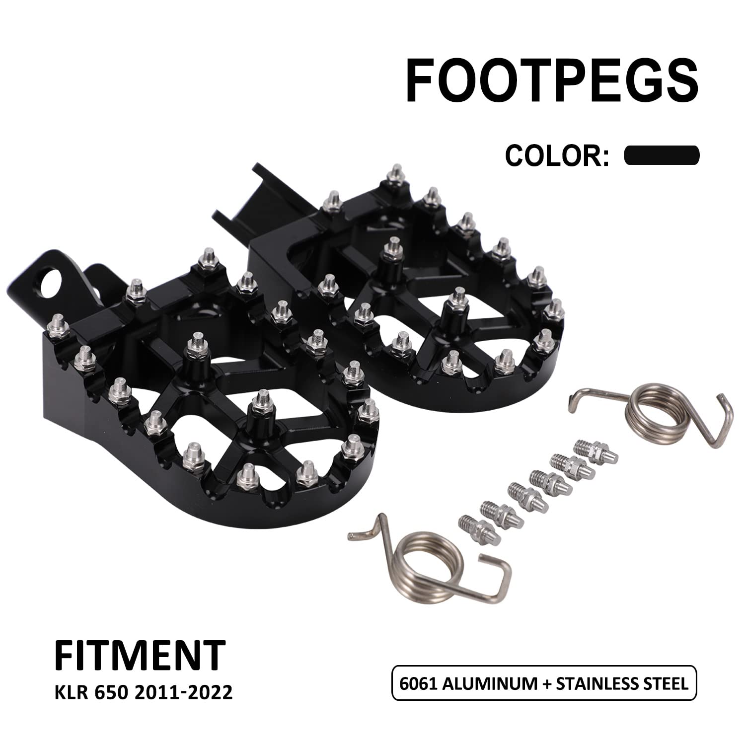 JFG RACING Motorcycle Footpegs CNC Metal Black for KLR 650 (1987-2018, 2021-2024)