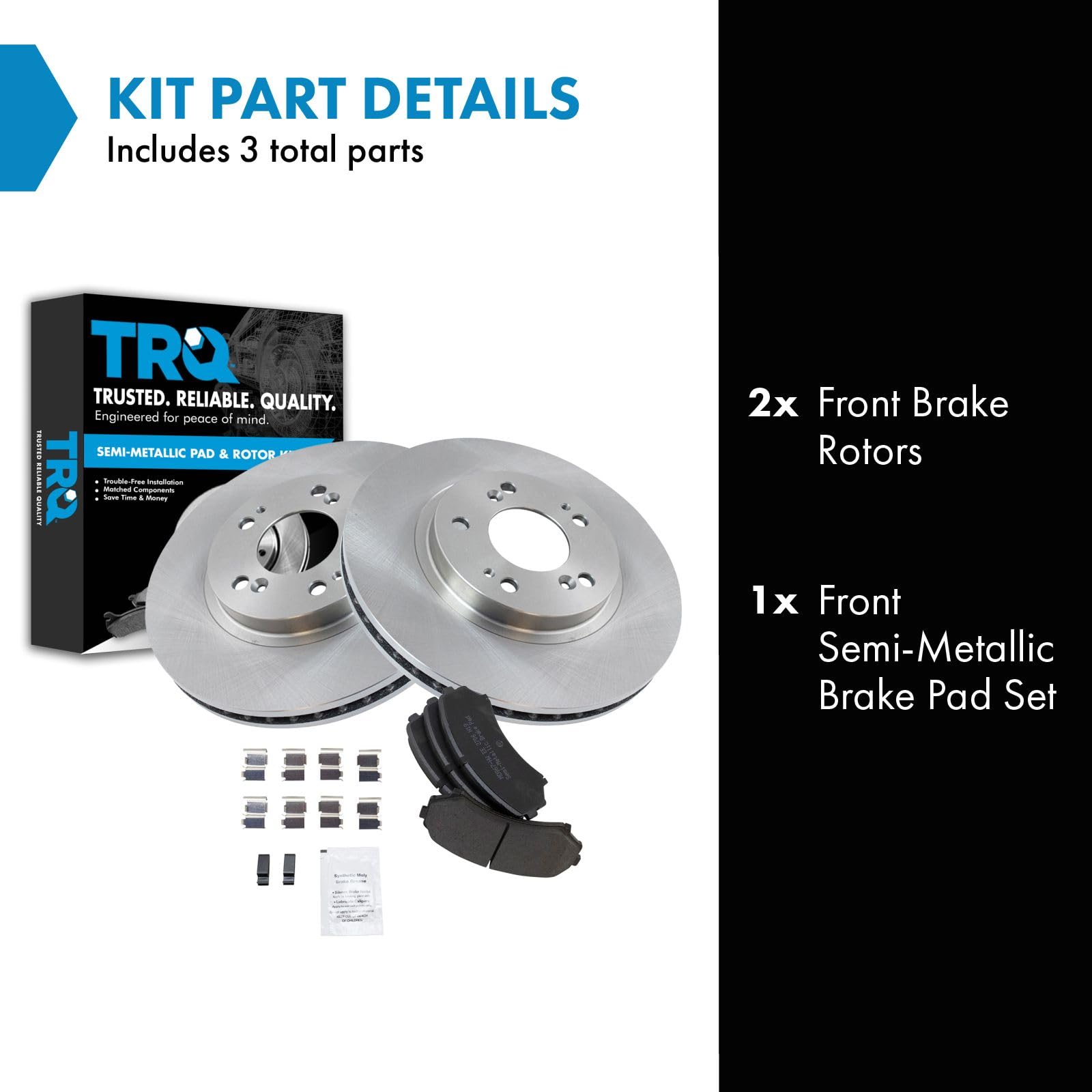 Trq Front Brake Pad & Rotor Kit Brake Pads Brake Rotor Semi-Metallic Compatible With 2004-2011 Mitsubishi Endeavor