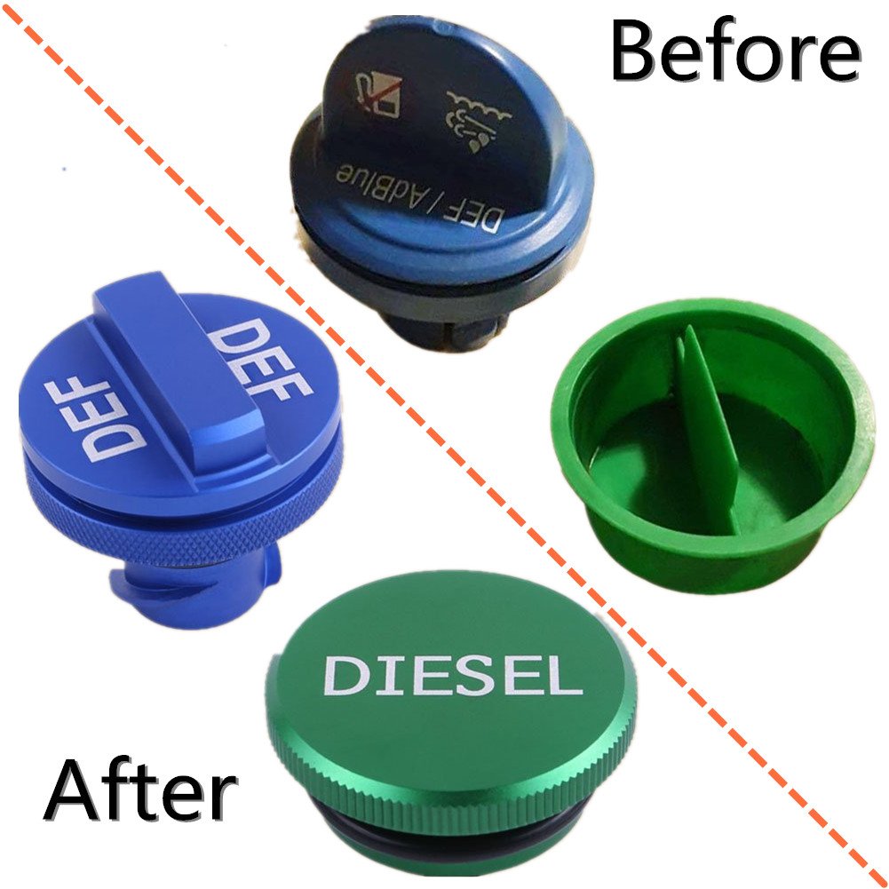 illet Aluminum Fuel Cap Combo Pack,Diesel Fuel Cap for Dodge - Magnetic Green Diesel Fuel Cap and Non-magnetic Blue DEF Cap for 2013-2018 Dodge Ram Diesel Trucks 1500 2500 3500 …