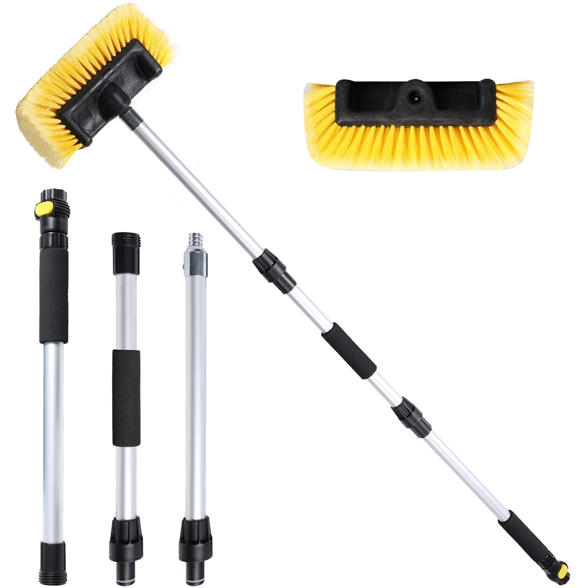 Navapal 54'' Car Wash Brush With Long Handle, Water Flow-Thru Car Washing Brush With Hose Attachment For Car, Rv, Suv, Truck, Bo