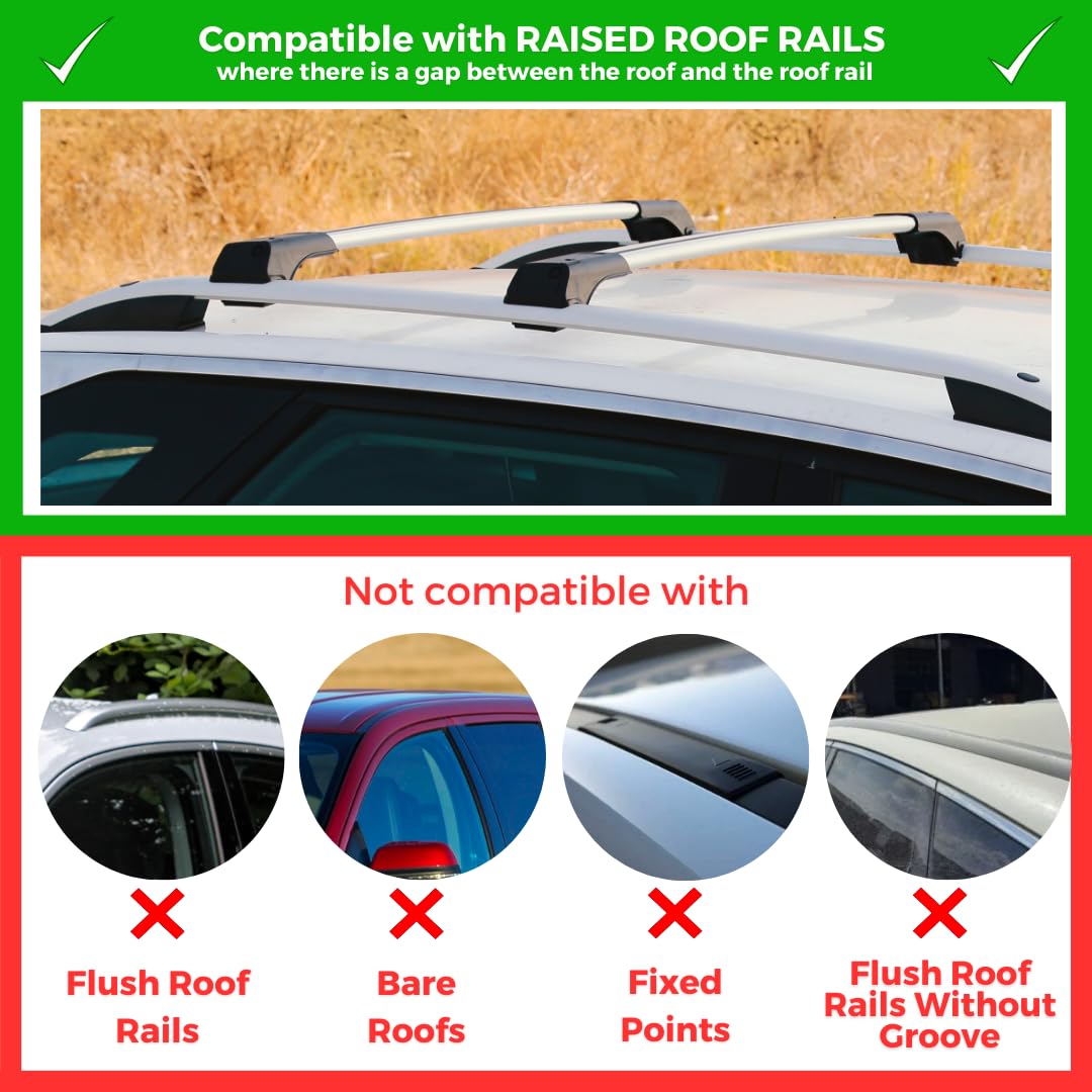 Erkul Roof Rack Cross Bars For Mercedes Benz Eqb 2021-2024 | Aluminum Crossbars With Anti Theft Lock For Raised Rails | Not Compatible With Moon Roof - Silver