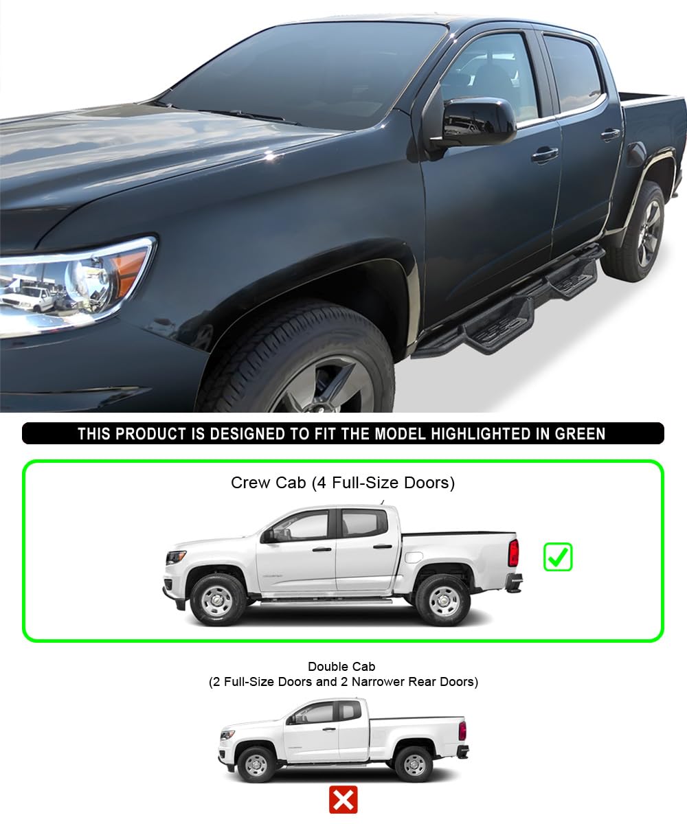 Aps Black 6 Inches Tubular Drop Down Style Side Bars Running Boards Compatible With Chevy Colorado Gmc Canyon 2015-2024 Crew Cab