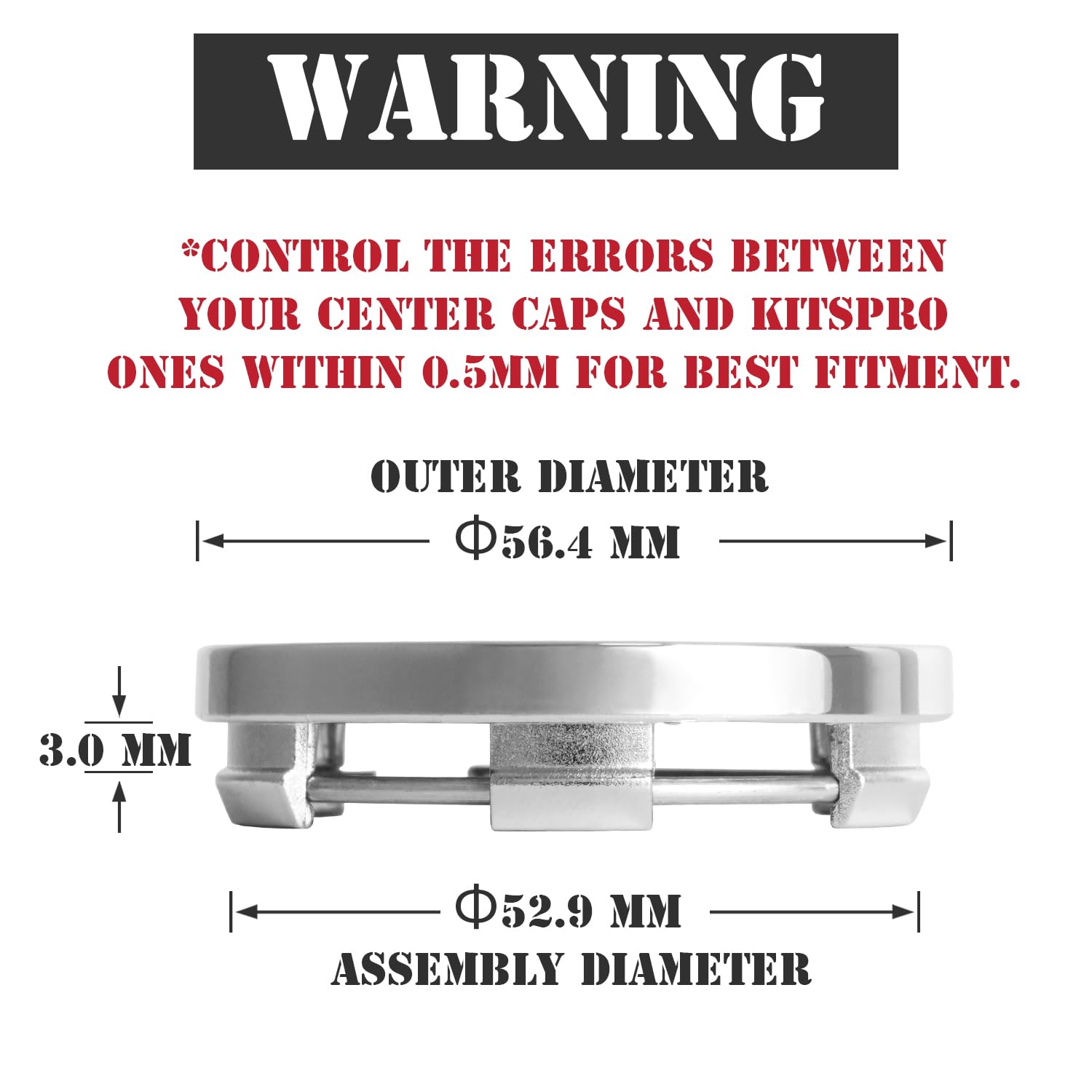 Kitspro 2.2Inch 56Mm Wheel Center Caps, Pack Of 4 (Chrome, Outer 56Mm, Inner 53Mm)