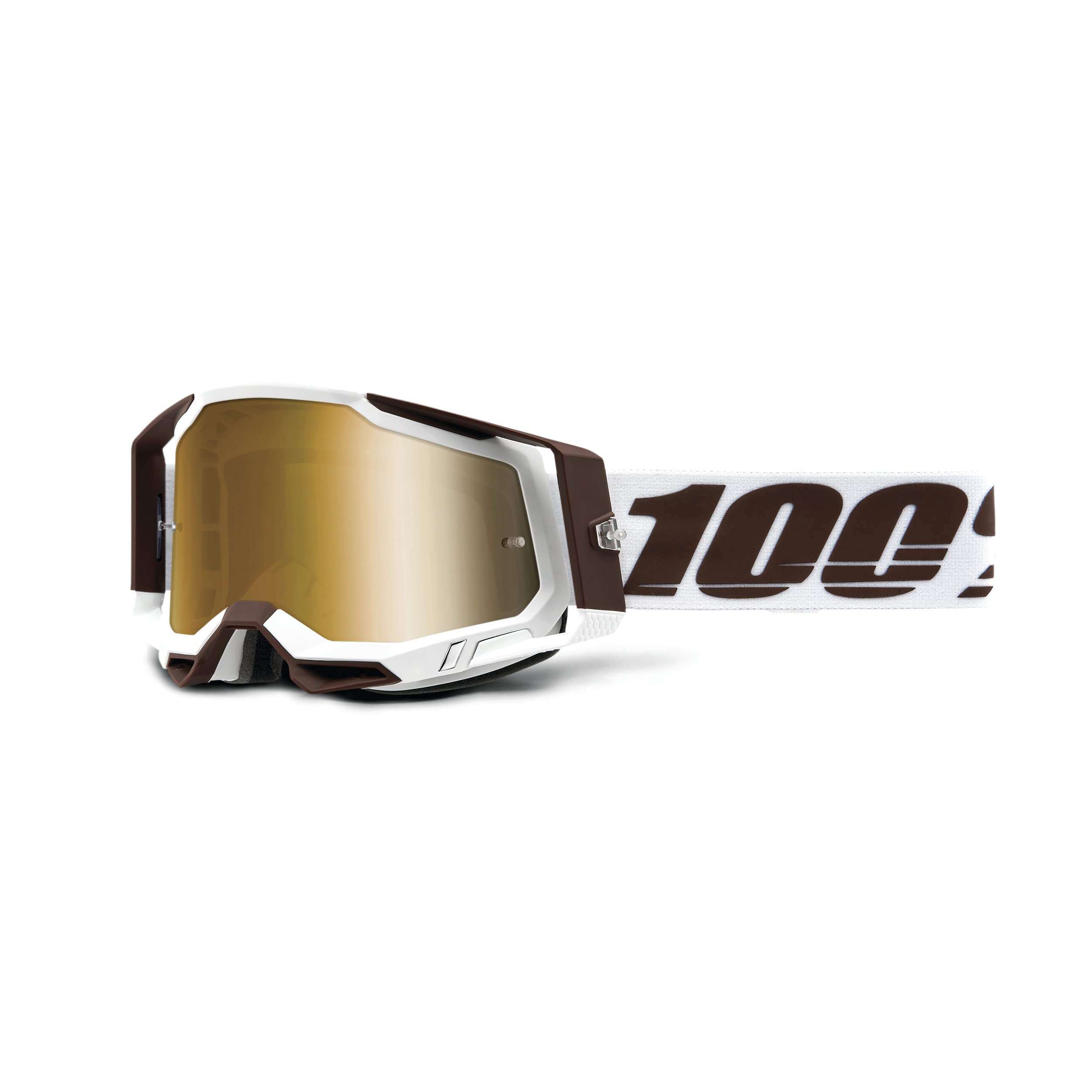 100% Racecraft 2 Mountain Bike & Motocross Goggles - Mx And Mtb Racing Protective Eyewear (Snowbird - Mirror True Gold Lens)