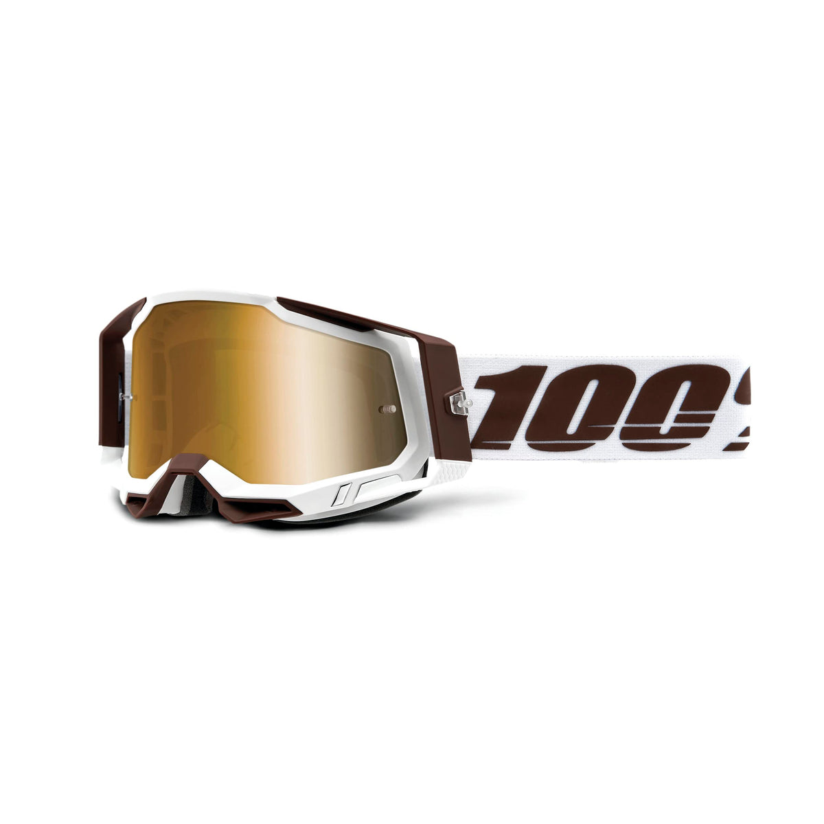 100% Racecraft 2 Mountain Bike & Motocross Goggles - Mx And Mtb Racing Protective Eyewear (Snowbird - Mirror True Gold Lens)