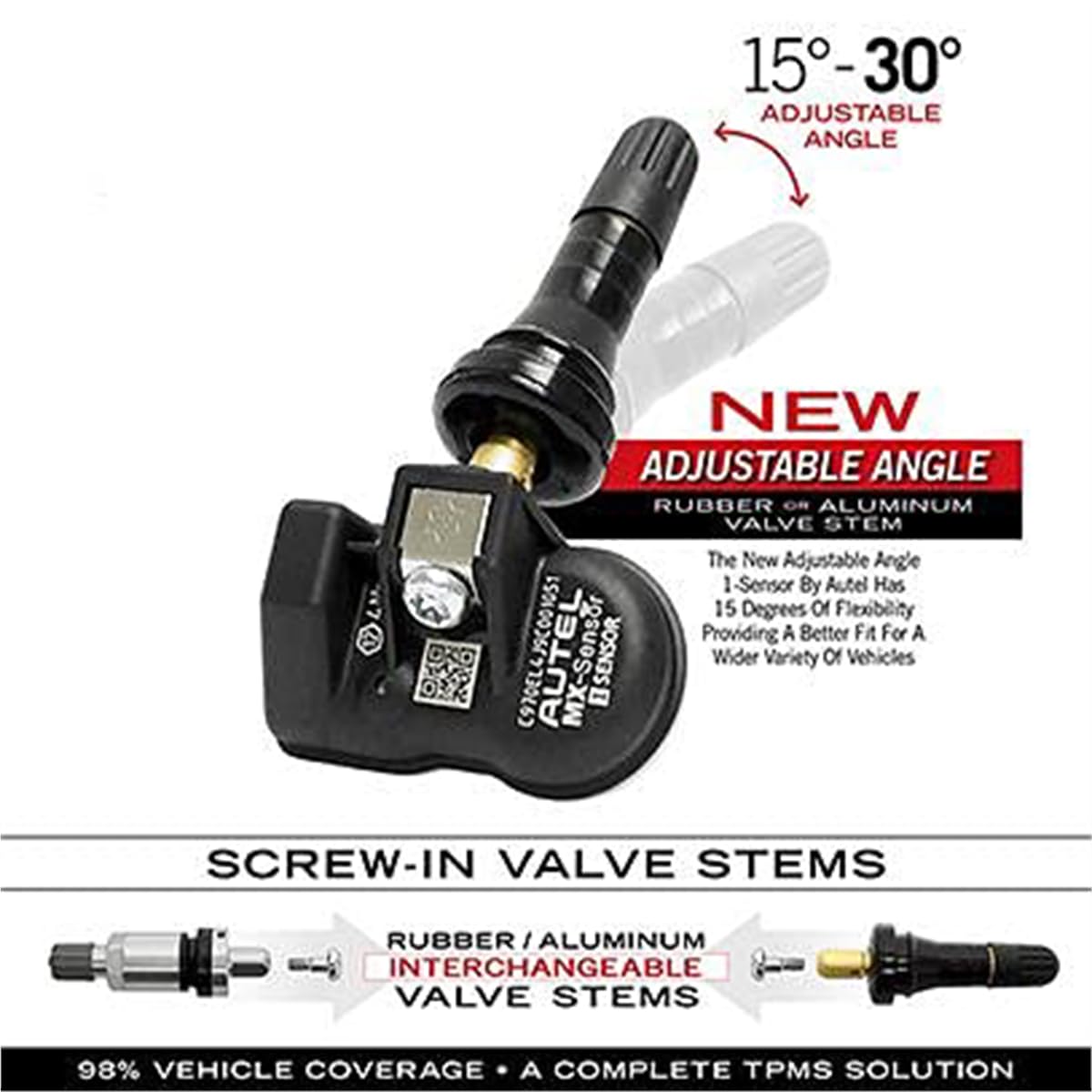 Autel 1-Sensor - Bulk of (20) Individually Bagged with Rubber Press-in Valve 300010, Black