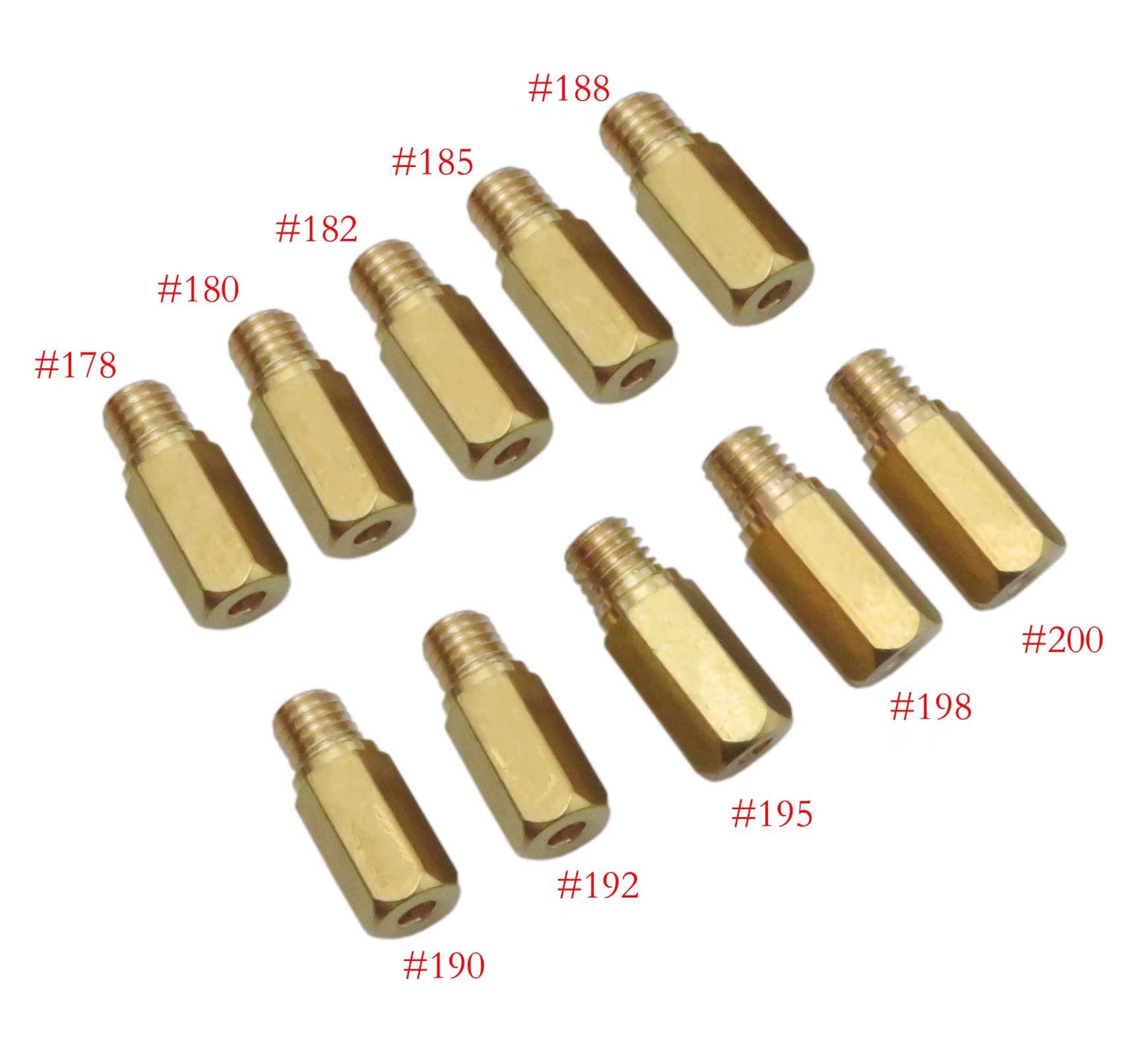 Rllyer 10X Main Jets for Keihin Carb PWK YFZ450 TRX450 178 180 182 185 188 190 192 195 198 200