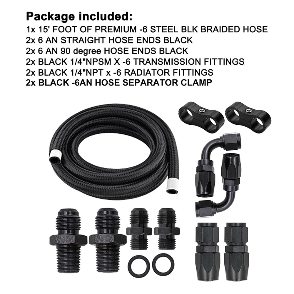 Autoutfit AN6 6AN Automatic Transmission Cooler Lines Kit - Black Nylon Braided Hose for 4L60E 4L65E - 8.98 x 8.5 x