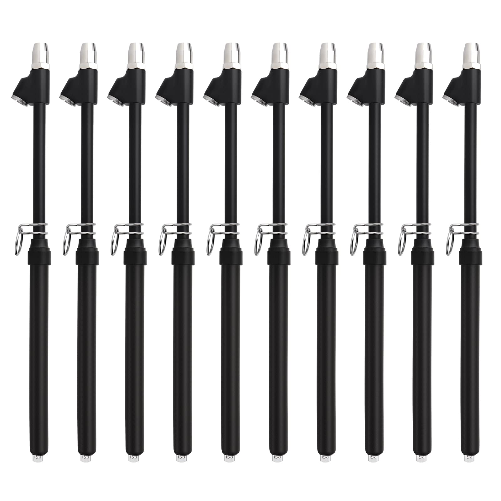 MEANLIN MEASURE Black Double Straight Type Tire Pressure Gauge, 10Pcs, 10-150 Psi, Suitable for Trucks, Cars, Motorcycles
