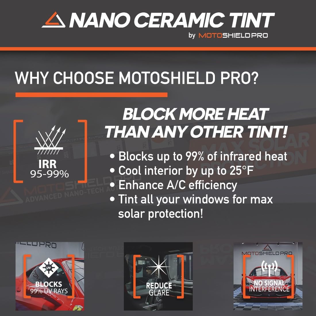 DIY-MotoShield Pro Premium Nano Ceramic Tint (25% VLT) 24    in x 10 ft Roll | Professional Window Film for Auto, Reduce Infrare
