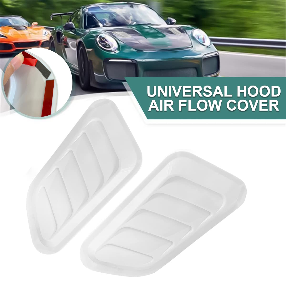 Car Hood Vents, 2Pcs Universal Hood Air Vents For Car Hood Scoop, Bonnet Vent Hood Air Intake Trim Cover (White)