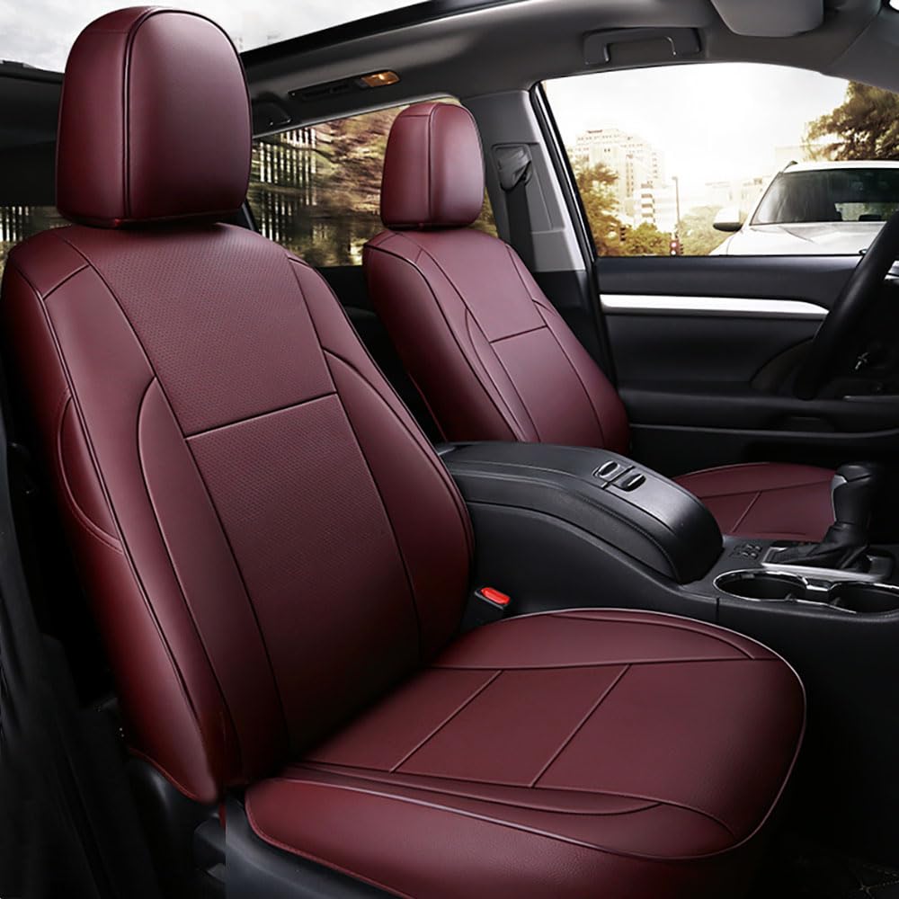 Cochefamilia Custom Fit Highlander Car Seat Covers For Select Toyota Highlander 2014 2015 2016 2017 2018 2019 - Three-Row,Second Row 40/60 Split,Leather (Burgundy)